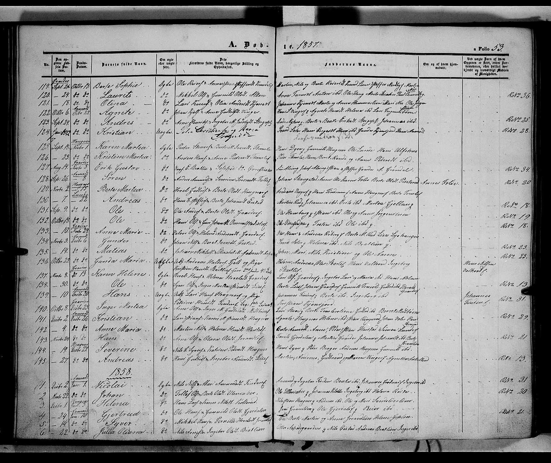 Land prestekontor, SAH/PREST-120/H/Ha/Haa/L0010: Parish register (official) no. 10, 1847-1859, p. 53