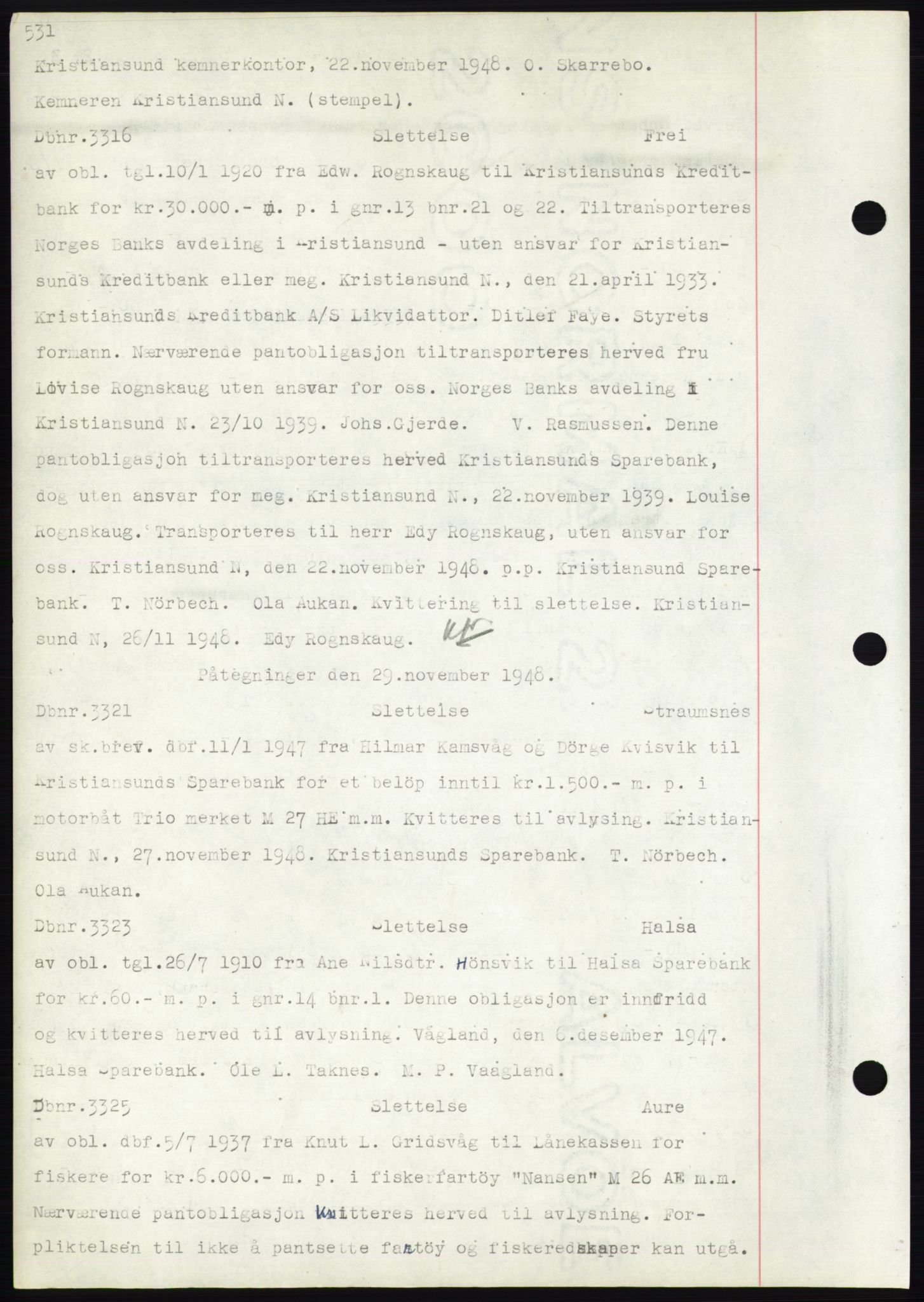 Nordmøre sorenskriveri, AV/SAT-A-4132/1/2/2Ca: Mortgage book no. C82b, 1946-1951, Diary no: : 3316/1948