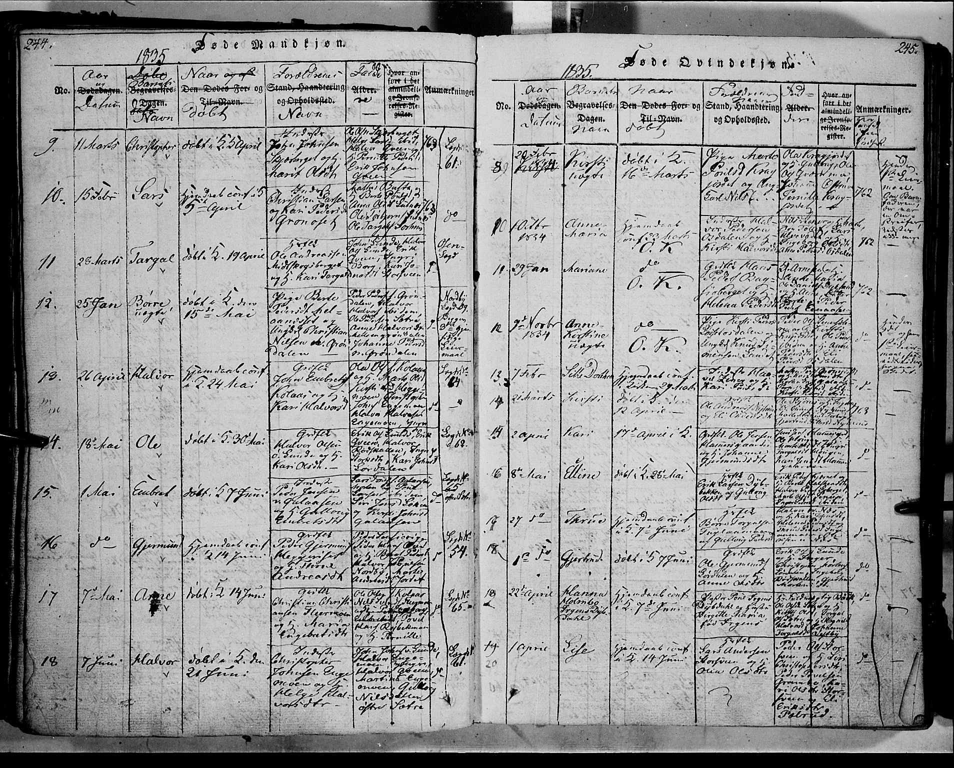 Trysil prestekontor, AV/SAH-PREST-046/H/Ha/Haa/L0003: Parish register (official) no. 3 /1, 1814-1841, p. 244-245