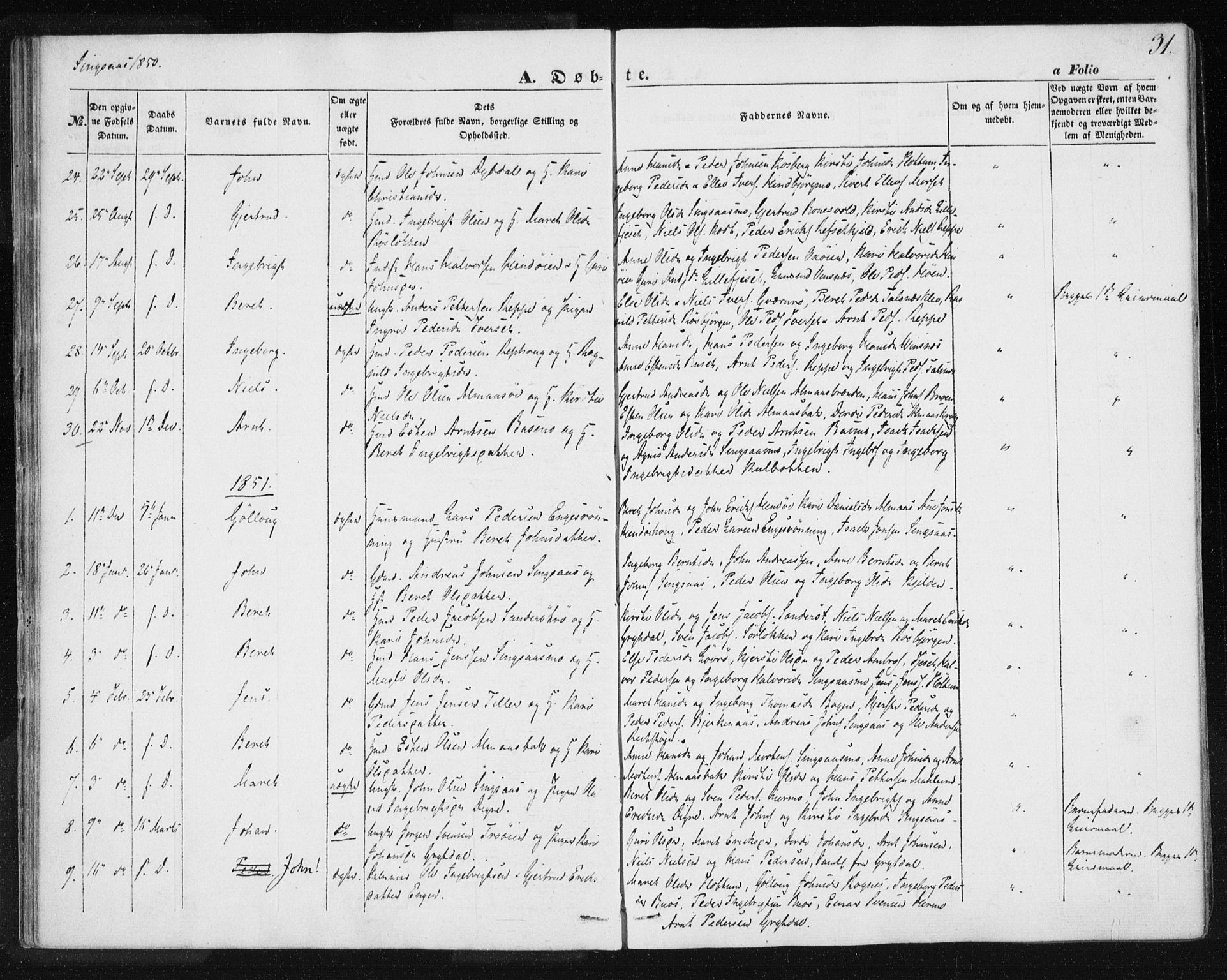 Ministerialprotokoller, klokkerbøker og fødselsregistre - Sør-Trøndelag, SAT/A-1456/685/L0964: Parish register (official) no. 685A06 /2, 1846-1859, p. 31