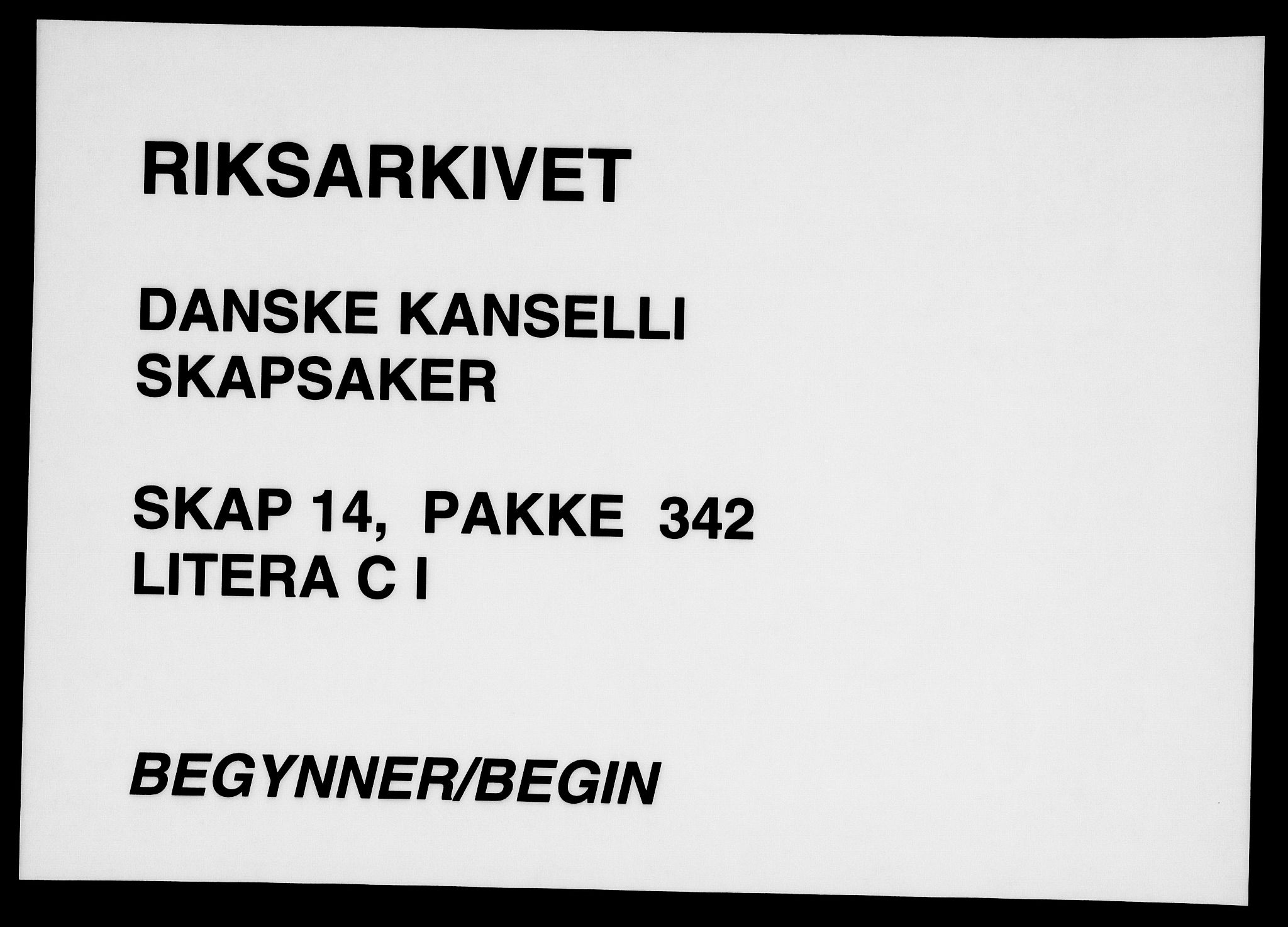 Danske Kanselli, Skapsaker, AV/RA-EA-4061/F/L0070: Skap 14, pakke 342-353, 1594-1686, p. 1