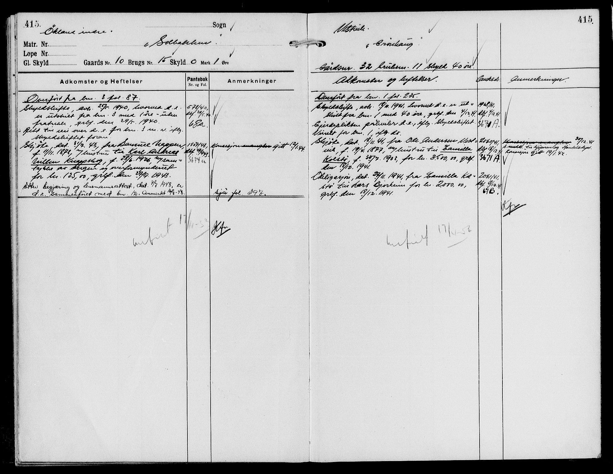 Sunnhordland sorenskrivar, AV/SAB-A-2401/1/G/Ga/Gal/L0001: Mortgage register no. II.A.l.1, 1921-1954, p. 415