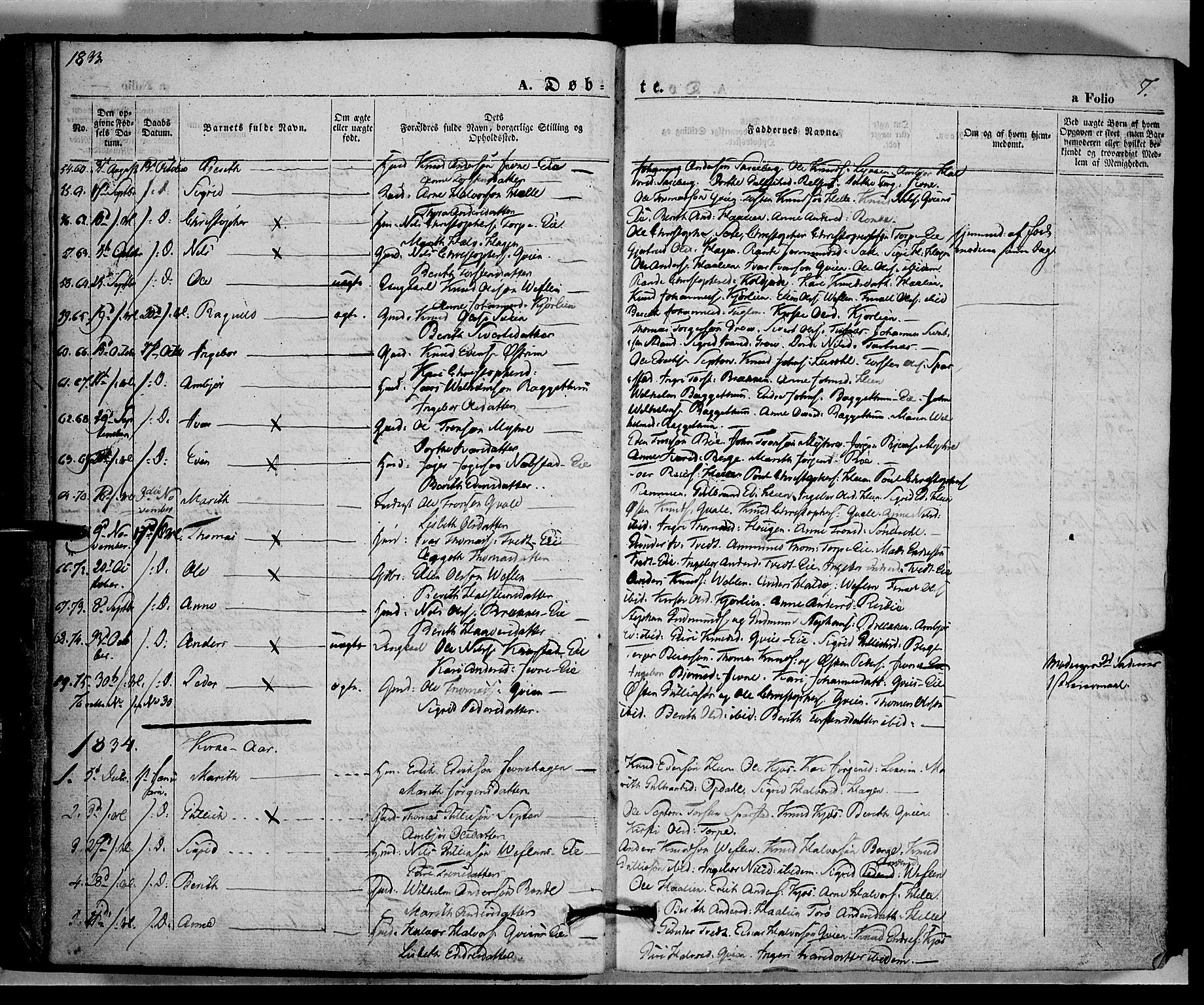 Vang prestekontor, Valdres, SAH/PREST-140/H/Ha/L0005: Parish register (official) no. 5, 1831-1845, p. 7