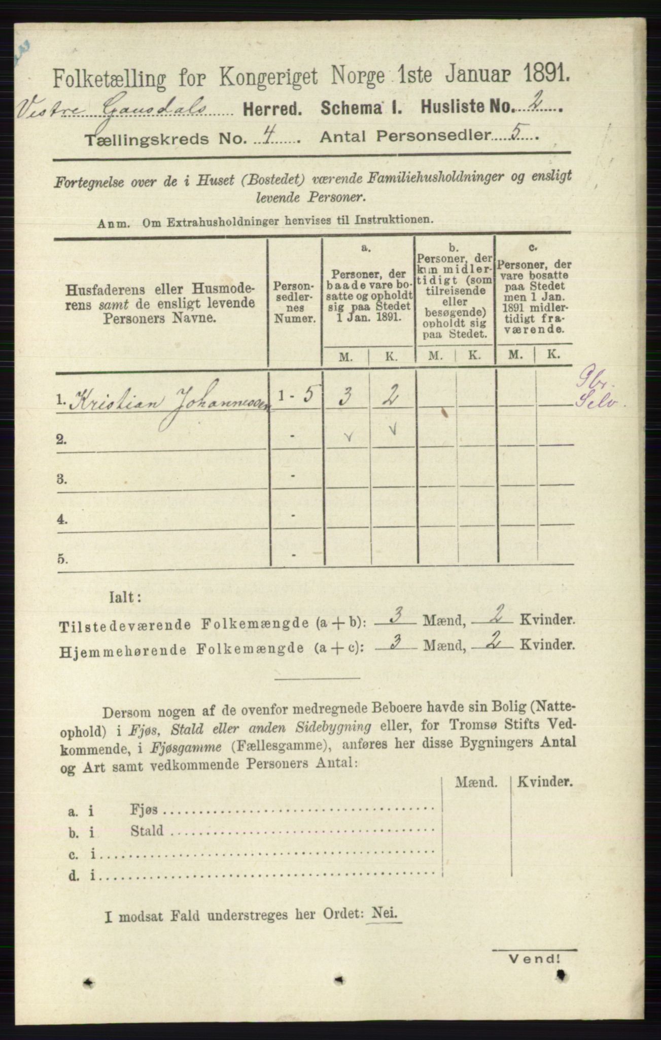 RA, 1891 census for 0523 Vestre Gausdal, 1891, p. 1641