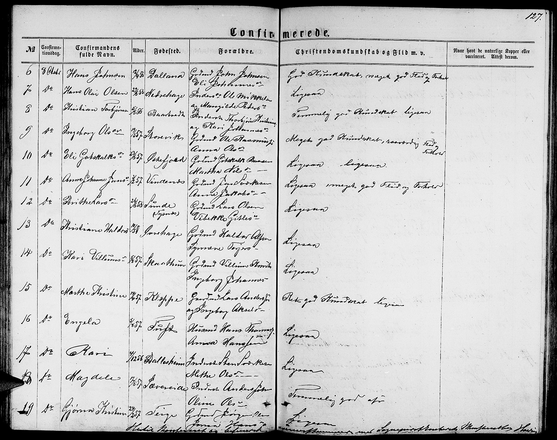 Fusa sokneprestembete, SAB/A-75401/H/Hab: Parish register (copy) no. C 1, 1861-1885, p. 127