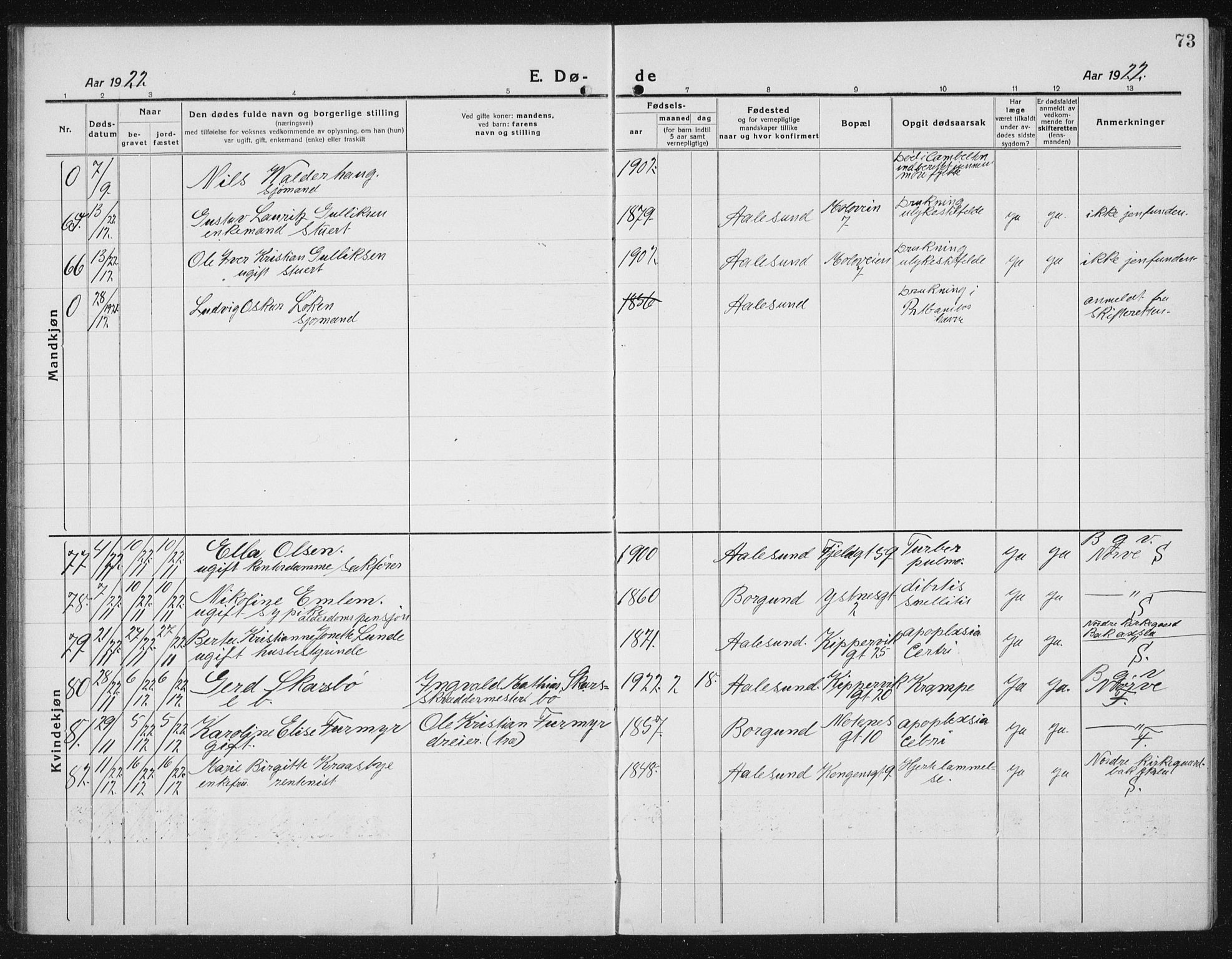 Ministerialprotokoller, klokkerbøker og fødselsregistre - Møre og Romsdal, AV/SAT-A-1454/529/L0474: Parish register (copy) no. 529C11, 1918-1938, p. 73