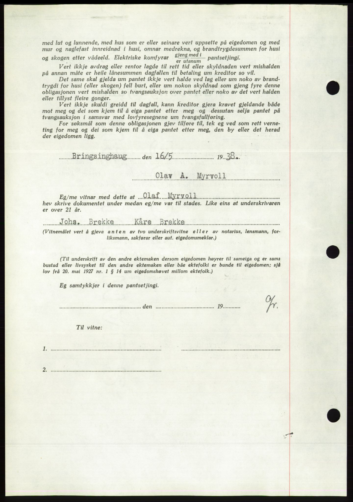 Søre Sunnmøre sorenskriveri, AV/SAT-A-4122/1/2/2C/L0065: Mortgage book no. 59, 1938-1938, Diary no: : 806/1938