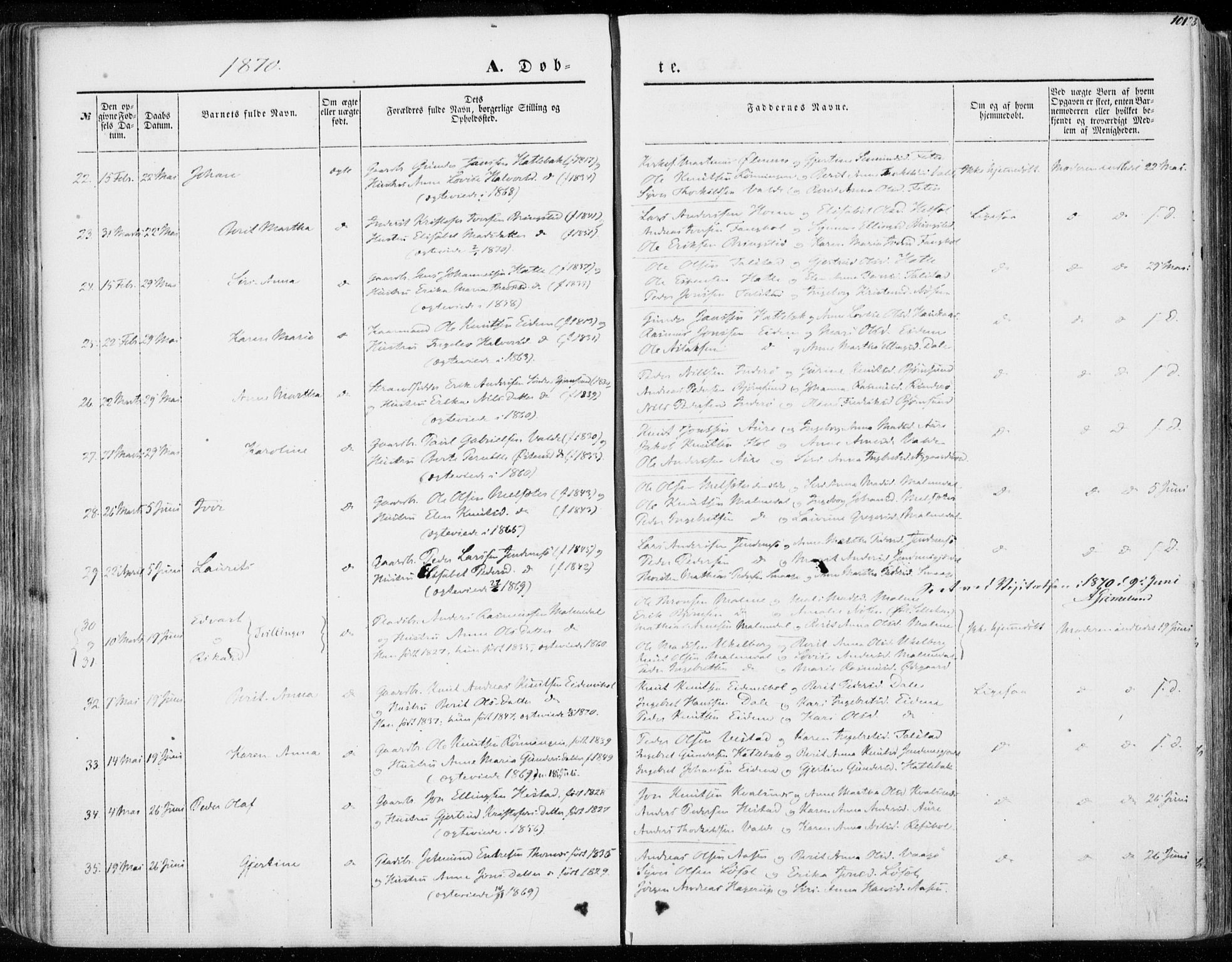 Ministerialprotokoller, klokkerbøker og fødselsregistre - Møre og Romsdal, AV/SAT-A-1454/565/L0748: Parish register (official) no. 565A02, 1845-1872, p. 101