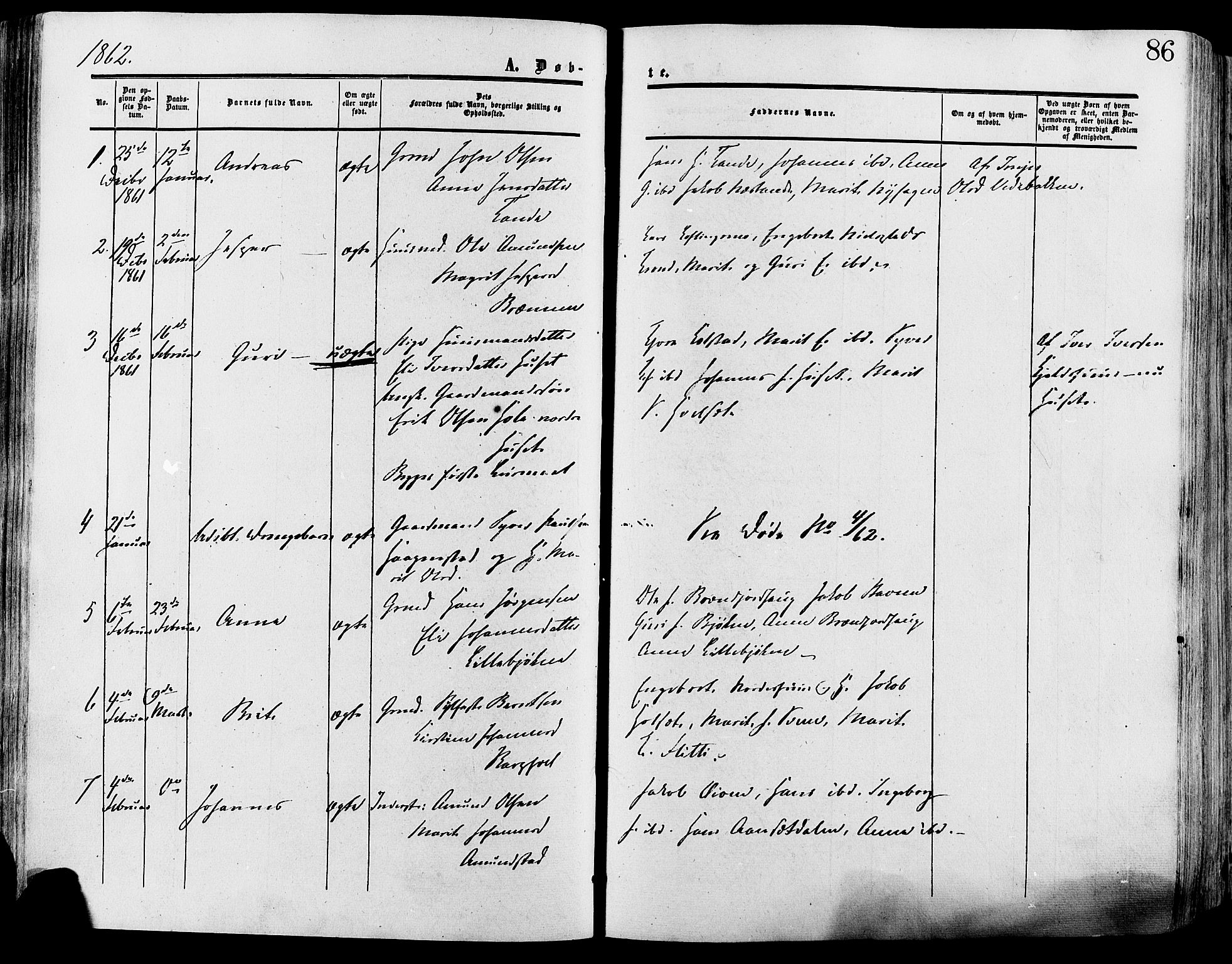 Lesja prestekontor, SAH/PREST-068/H/Ha/Haa/L0008: Parish register (official) no. 8, 1854-1880, p. 86