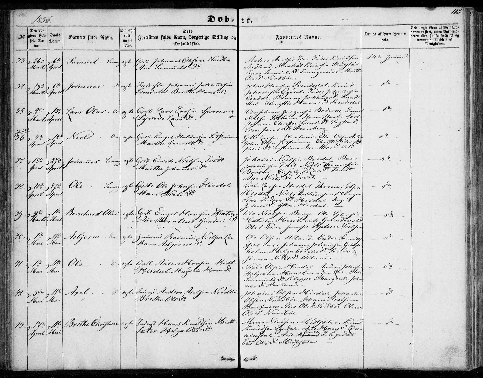 Os sokneprestembete, SAB/A-99929: Parish register (official) no. A 16, 1851-1859, p. 113