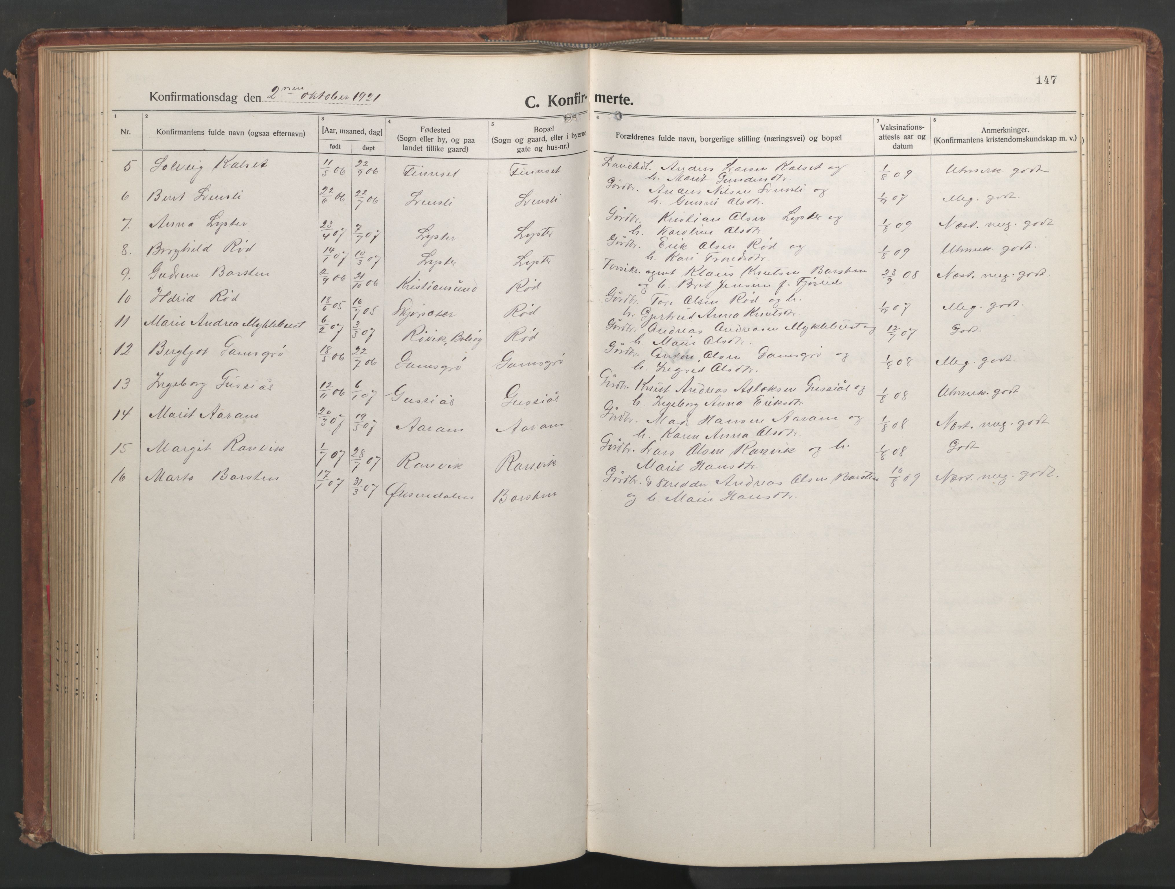 Ministerialprotokoller, klokkerbøker og fødselsregistre - Møre og Romsdal, AV/SAT-A-1454/551/L0633: Parish register (copy) no. 551C05, 1921-1961, p. 147