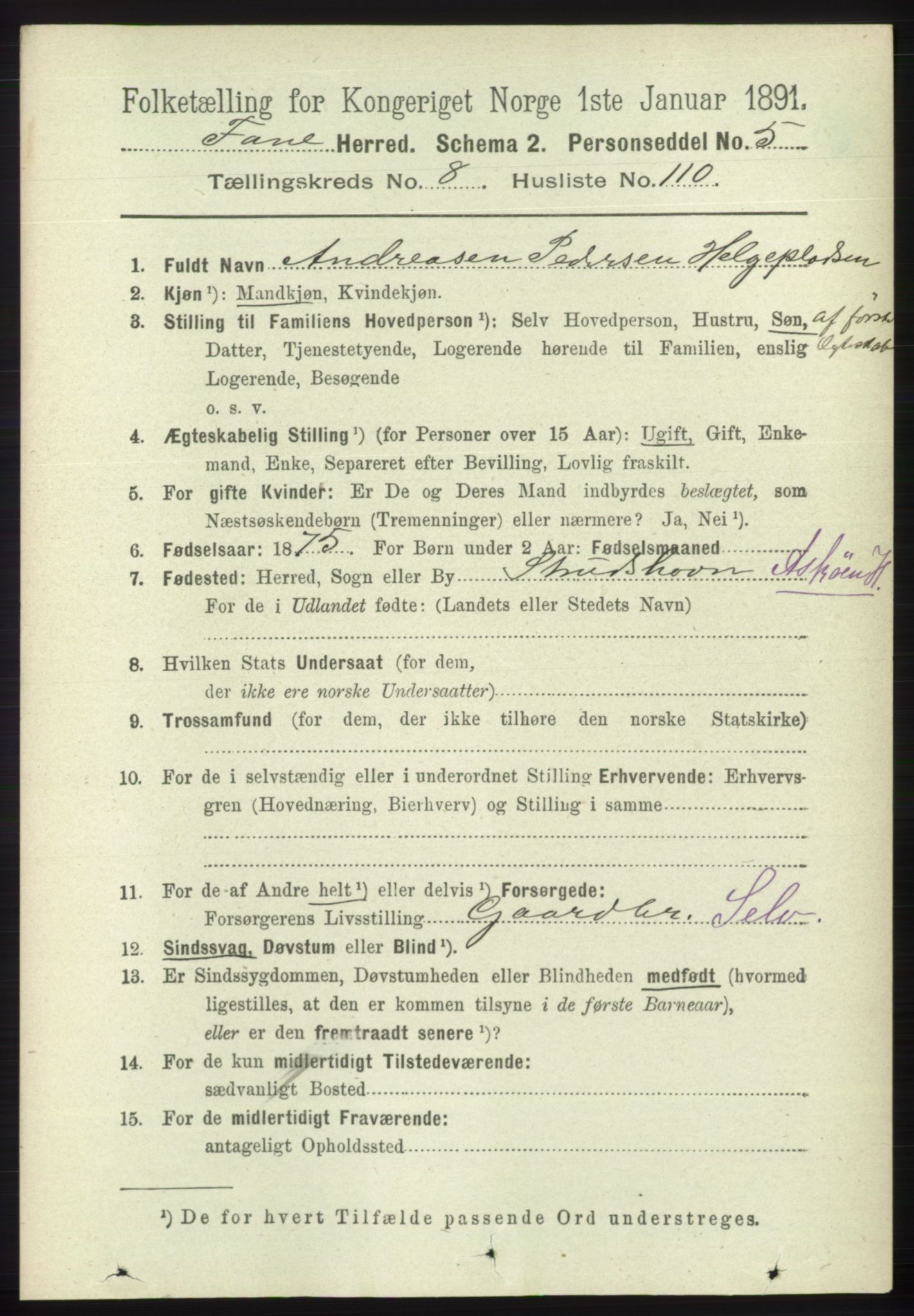 RA, 1891 census for 1249 Fana, 1891, p. 4479