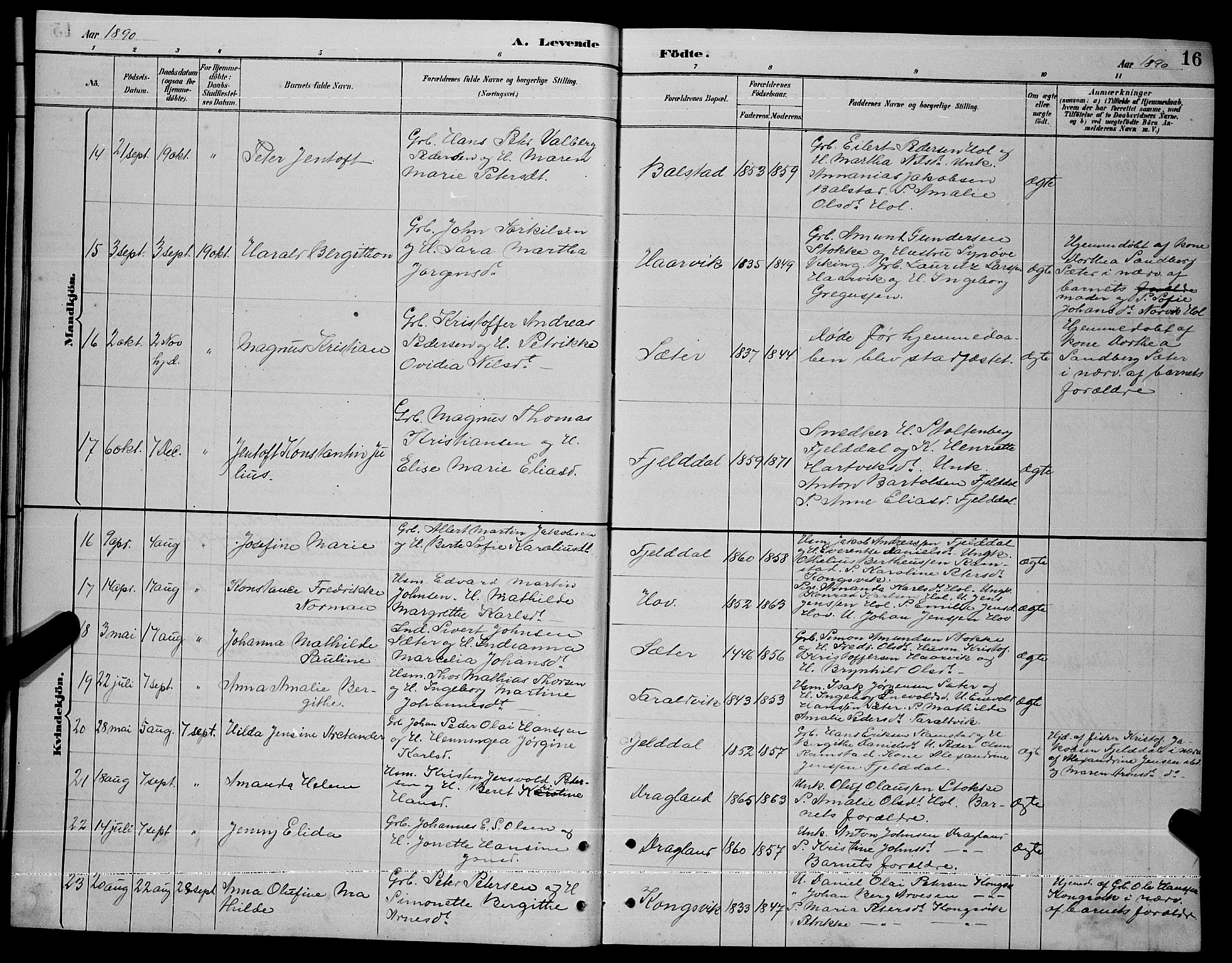 Ministerialprotokoller, klokkerbøker og fødselsregistre - Nordland, AV/SAT-A-1459/865/L0931: Parish register (copy) no. 865C03, 1885-1901, p. 16