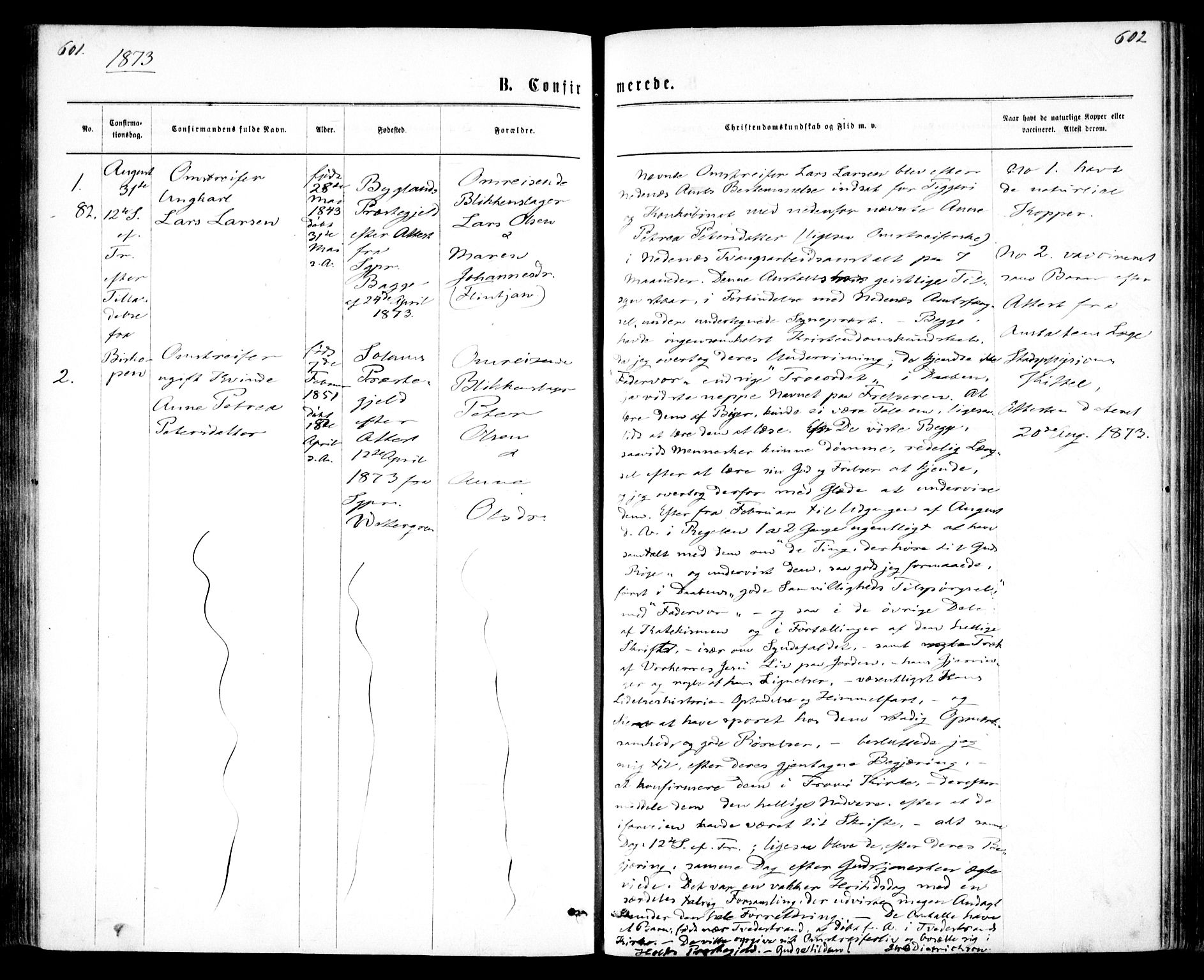 Tromøy sokneprestkontor, AV/SAK-1111-0041/F/Fa/L0008: Parish register (official) no. A 8, 1870-1877, p. 601-602