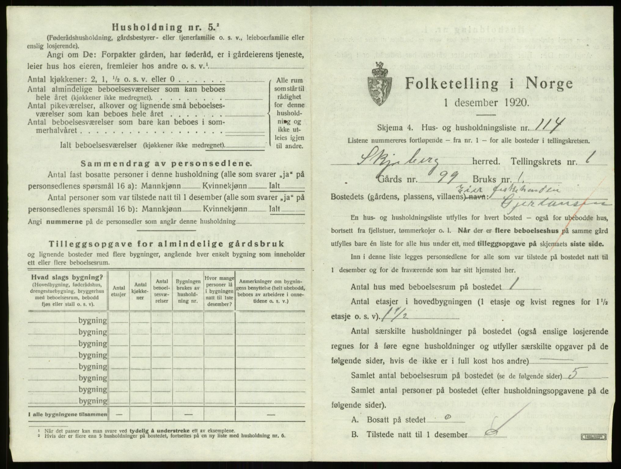 SAO, 1920 census for Skjeberg, 1920, p. 287