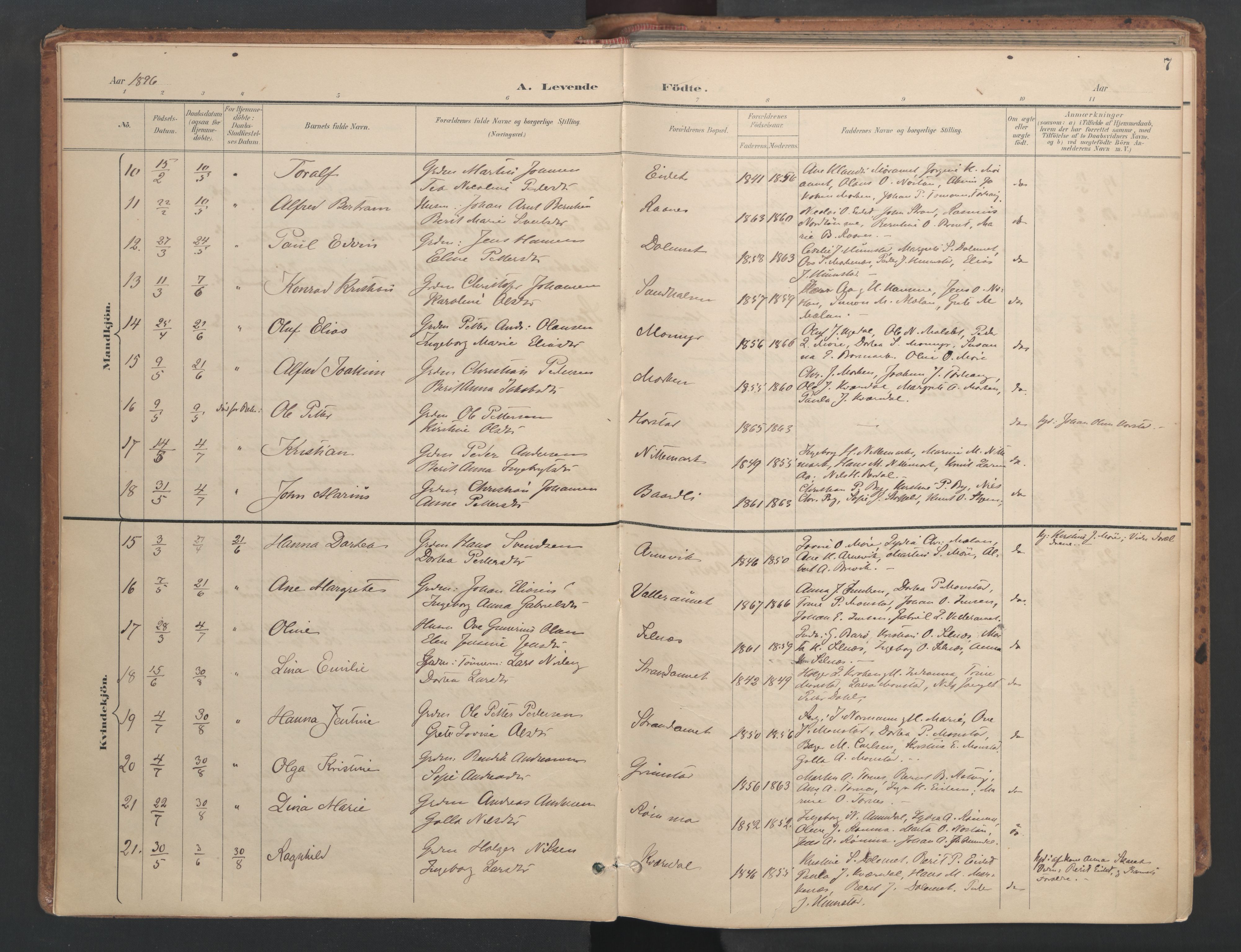 Ministerialprotokoller, klokkerbøker og fødselsregistre - Sør-Trøndelag, SAT/A-1456/655/L0681: Parish register (official) no. 655A10, 1895-1907, p. 7