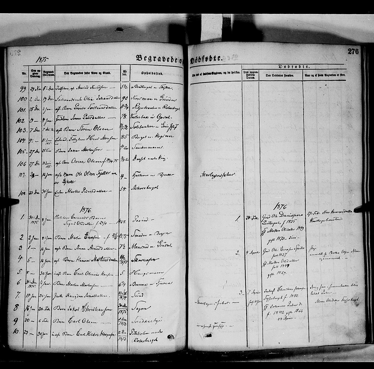 Grue prestekontor, SAH/PREST-036/H/Ha/Haa/L0011: Parish register (official) no. 11, 1873-1880, p. 276