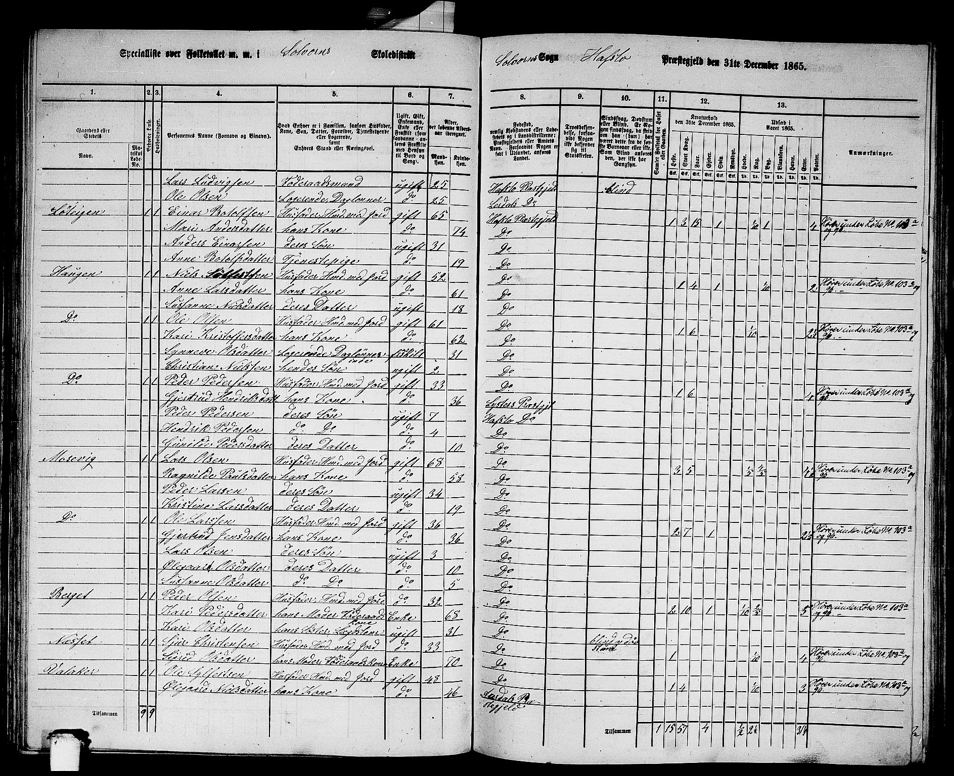 RA, 1865 census for Hafslo, 1865, p. 71