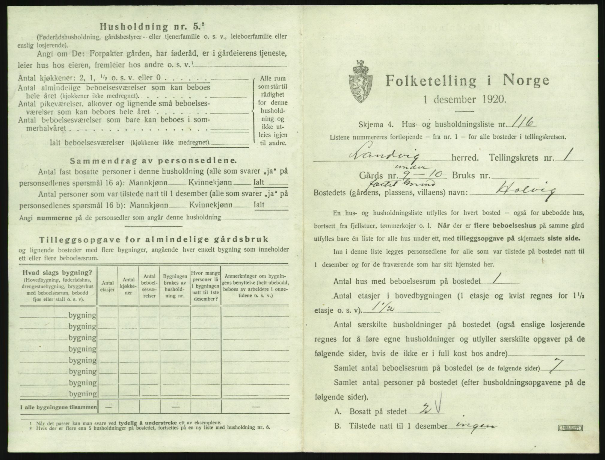 SAK, 1920 census for Landvik, 1920, p. 244