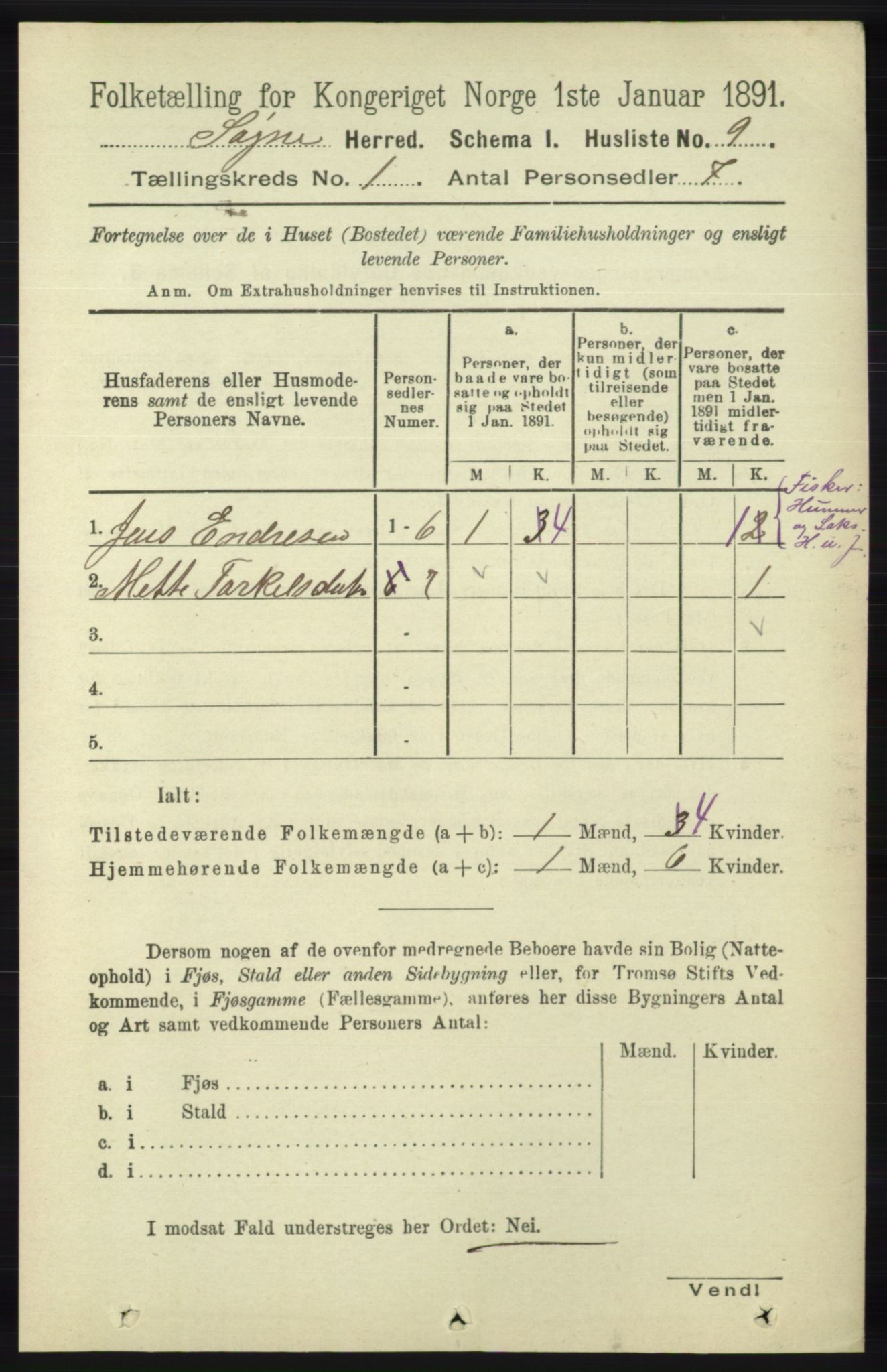 RA, 1891 census for 1018 Søgne, 1891, p. 56