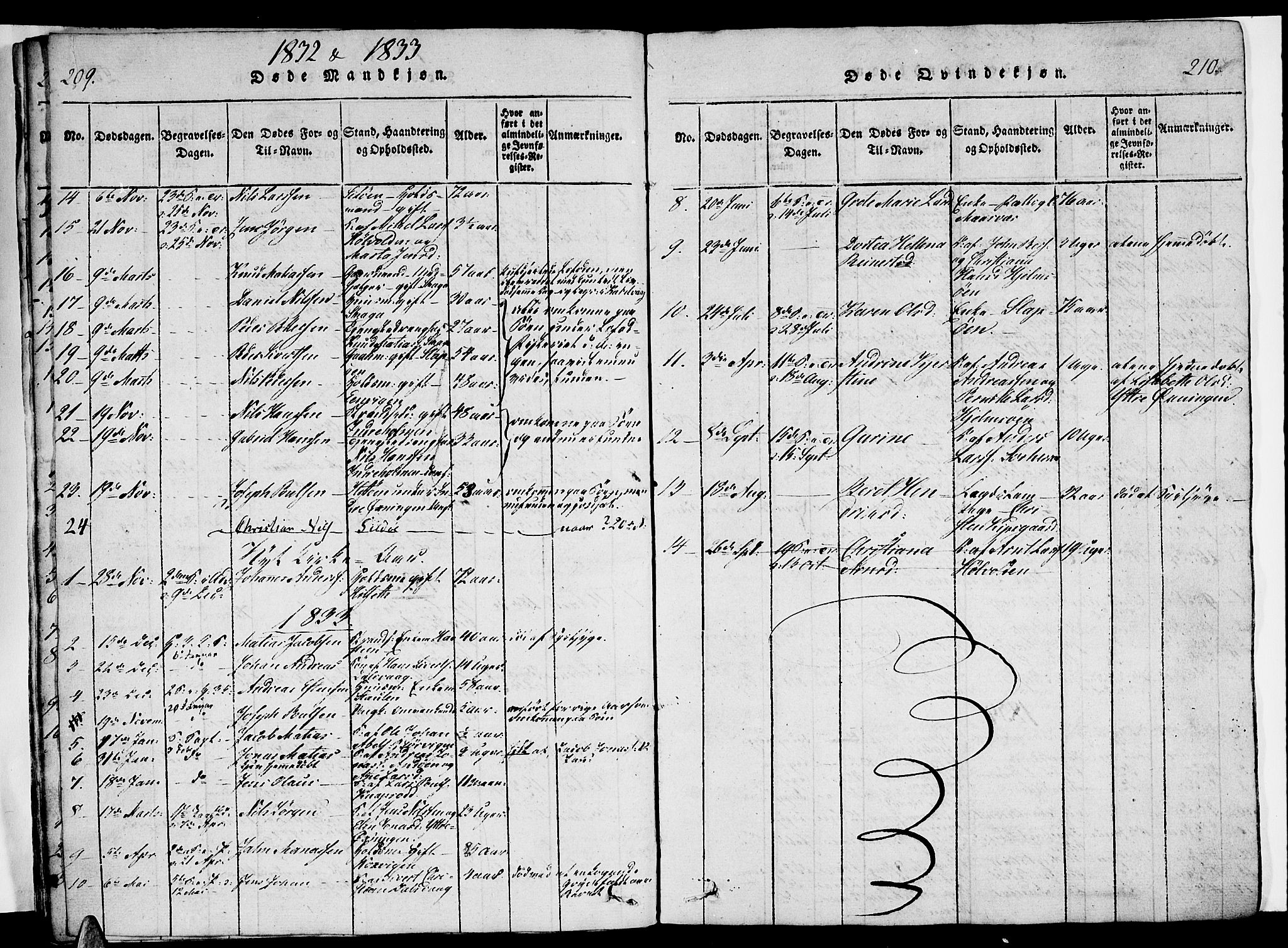 Ministerialprotokoller, klokkerbøker og fødselsregistre - Nordland, SAT/A-1459/834/L0510: Parish register (copy) no. 834C01, 1820-1847, p. 209-210