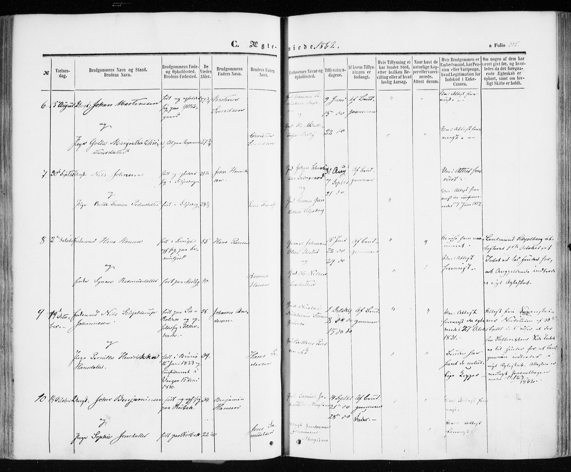 Ibestad sokneprestembete, SATØ/S-0077/H/Ha/Haa/L0009kirke: Parish register (official) no. 9, 1859-1868, p. 275