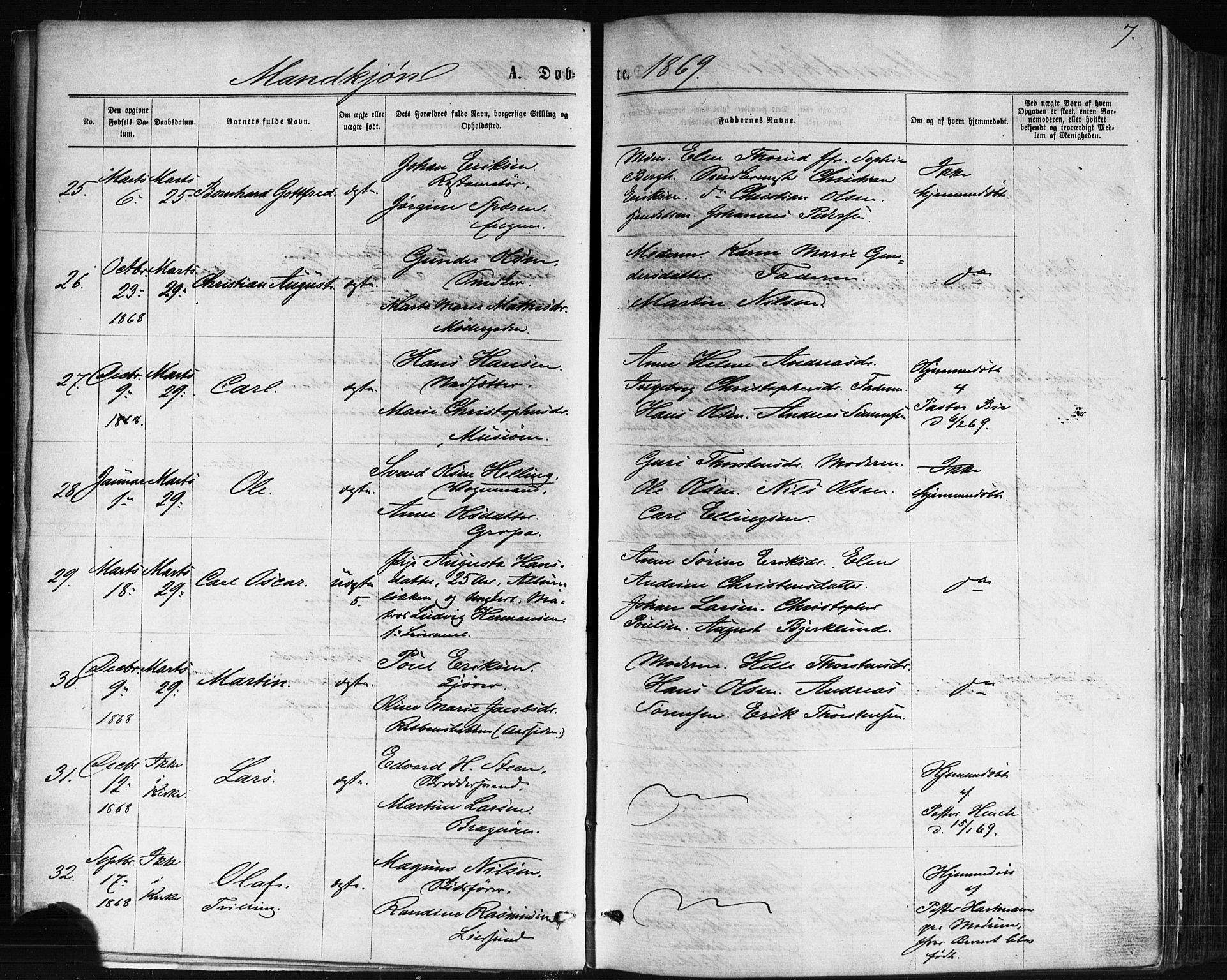 Bragernes kirkebøker, AV/SAKO-A-6/F/Fb/L0004: Parish register (official) no. II 4, 1869-1875, p. 7