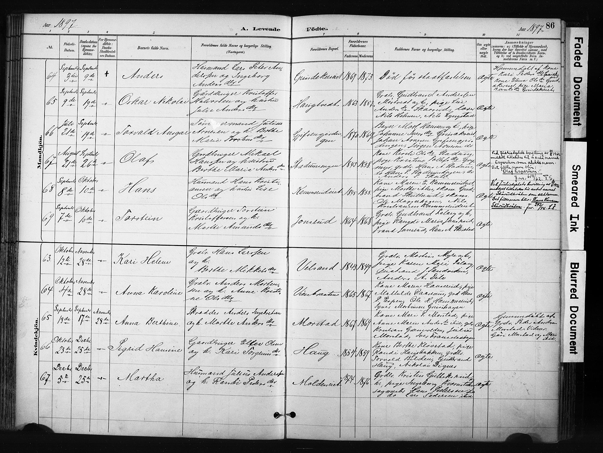 Gran prestekontor, AV/SAH-PREST-112/H/Ha/Haa/L0017: Parish register (official) no. 17, 1889-1897, p. 86