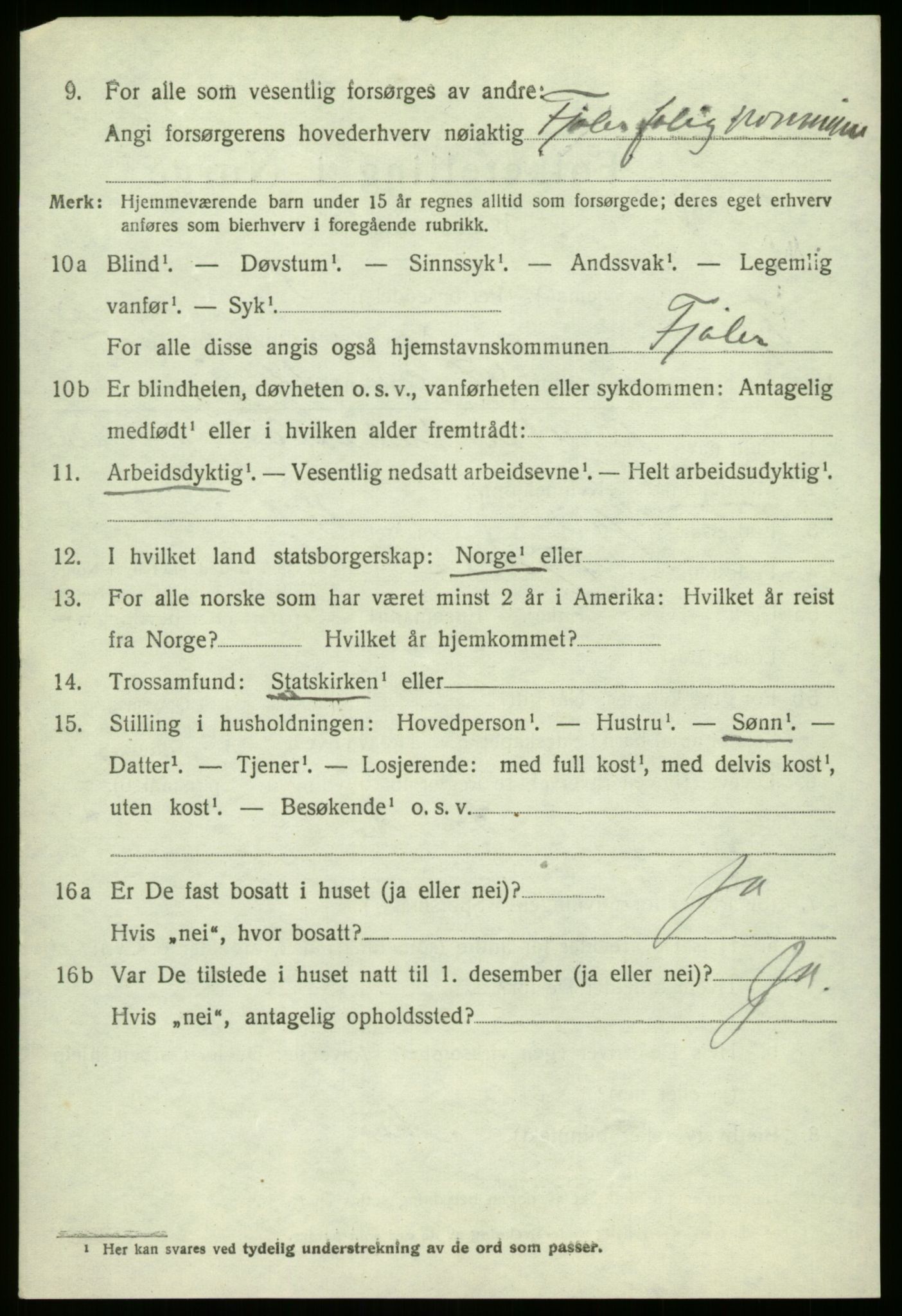 SAB, 1920 census for Fjaler, 1920, p. 2660