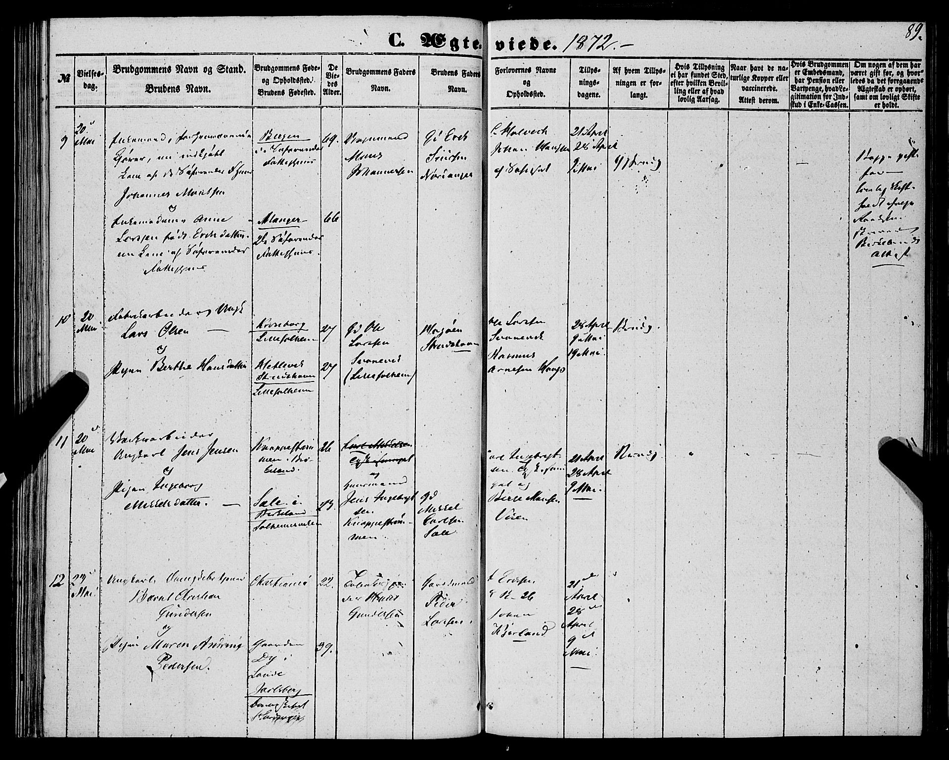 St. Jørgens hospital og Årstad sokneprestembete, AV/SAB-A-99934: Parish register (official) no. A 9, 1853-1878, p. 89