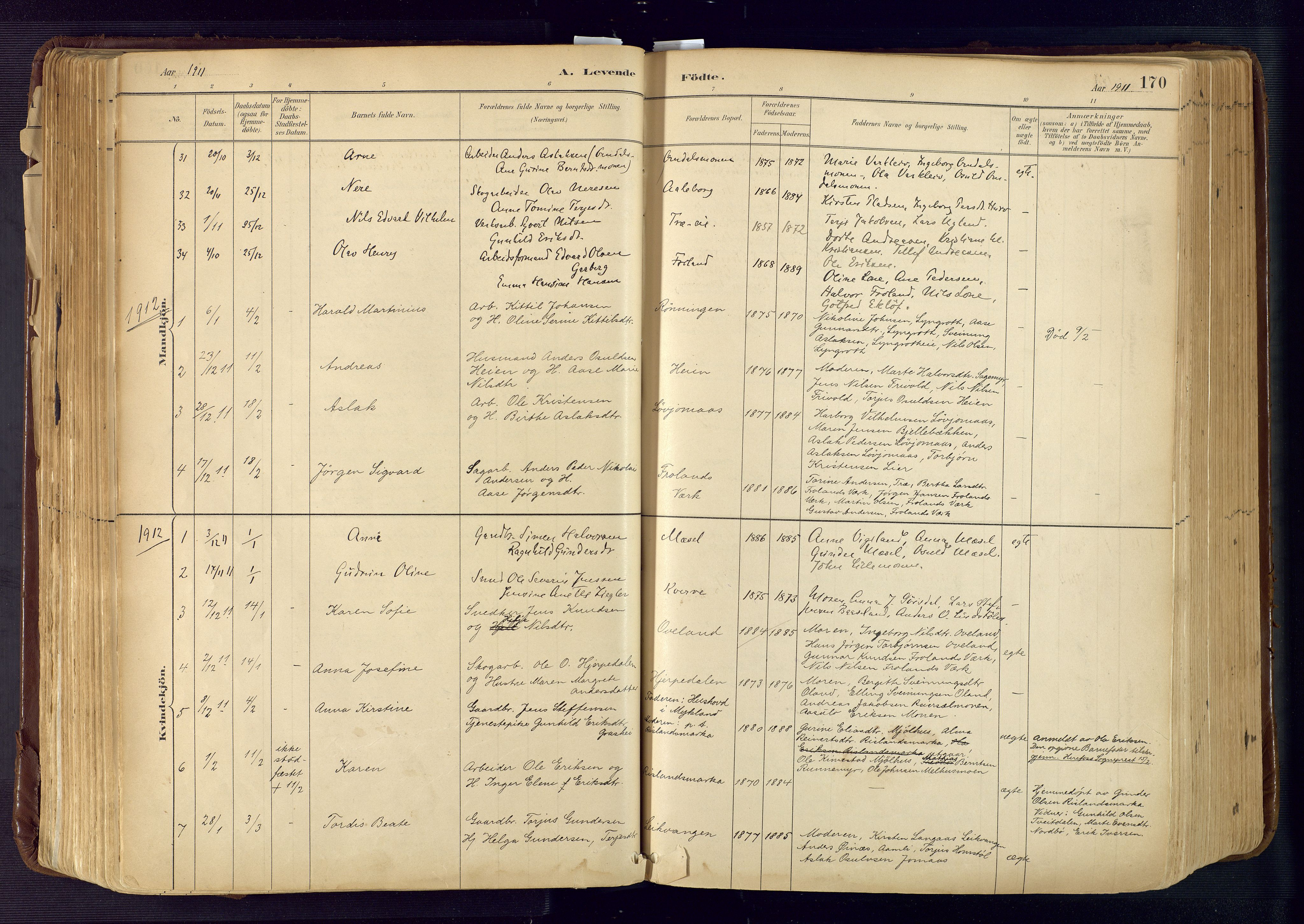 Froland sokneprestkontor, AV/SAK-1111-0013/F/Fa/L0005: Parish register (official) no. A 5, 1882-1921, p. 170