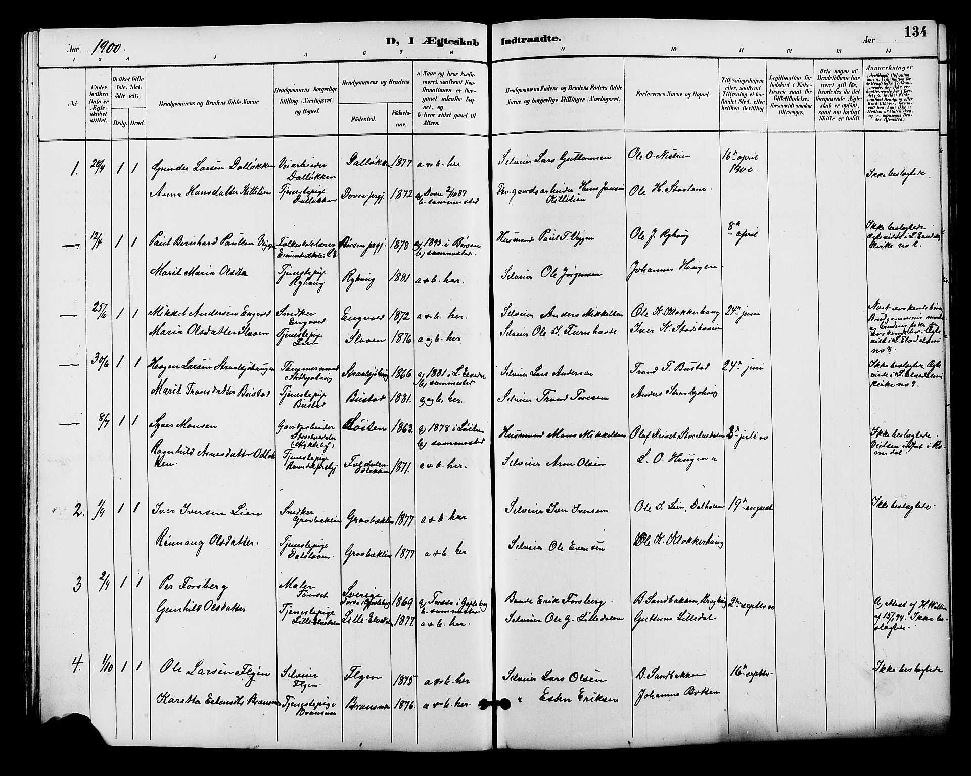 Alvdal prestekontor, SAH/PREST-060/H/Ha/Hab/L0004: Parish register (copy) no. 4, 1894-1910, p. 134