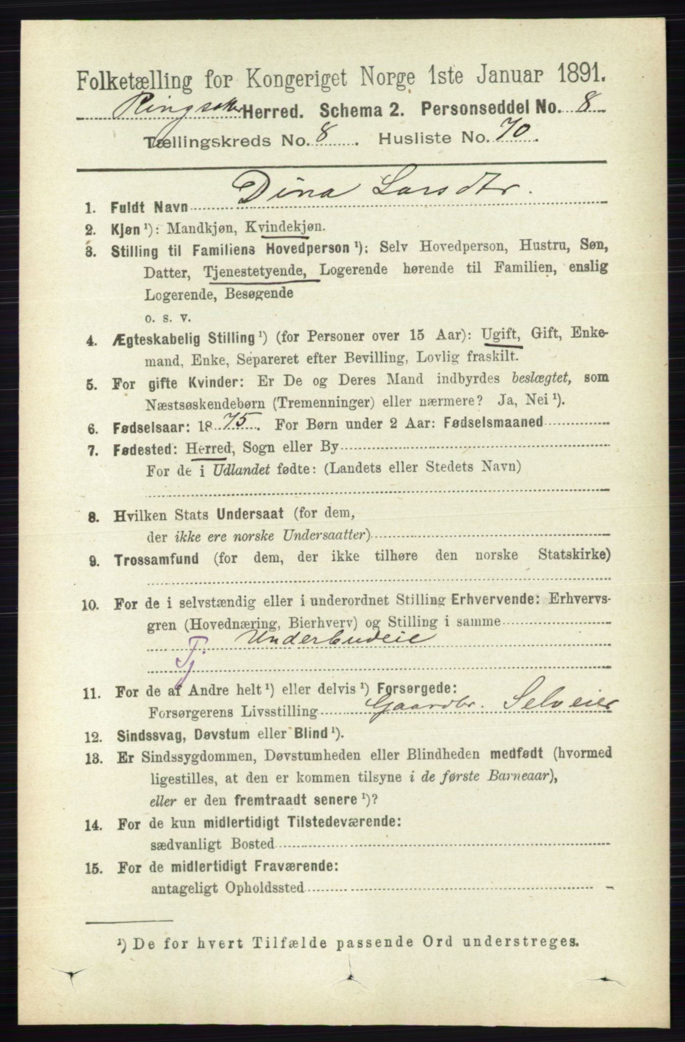 RA, 1891 census for 0412 Ringsaker, 1891, p. 4875