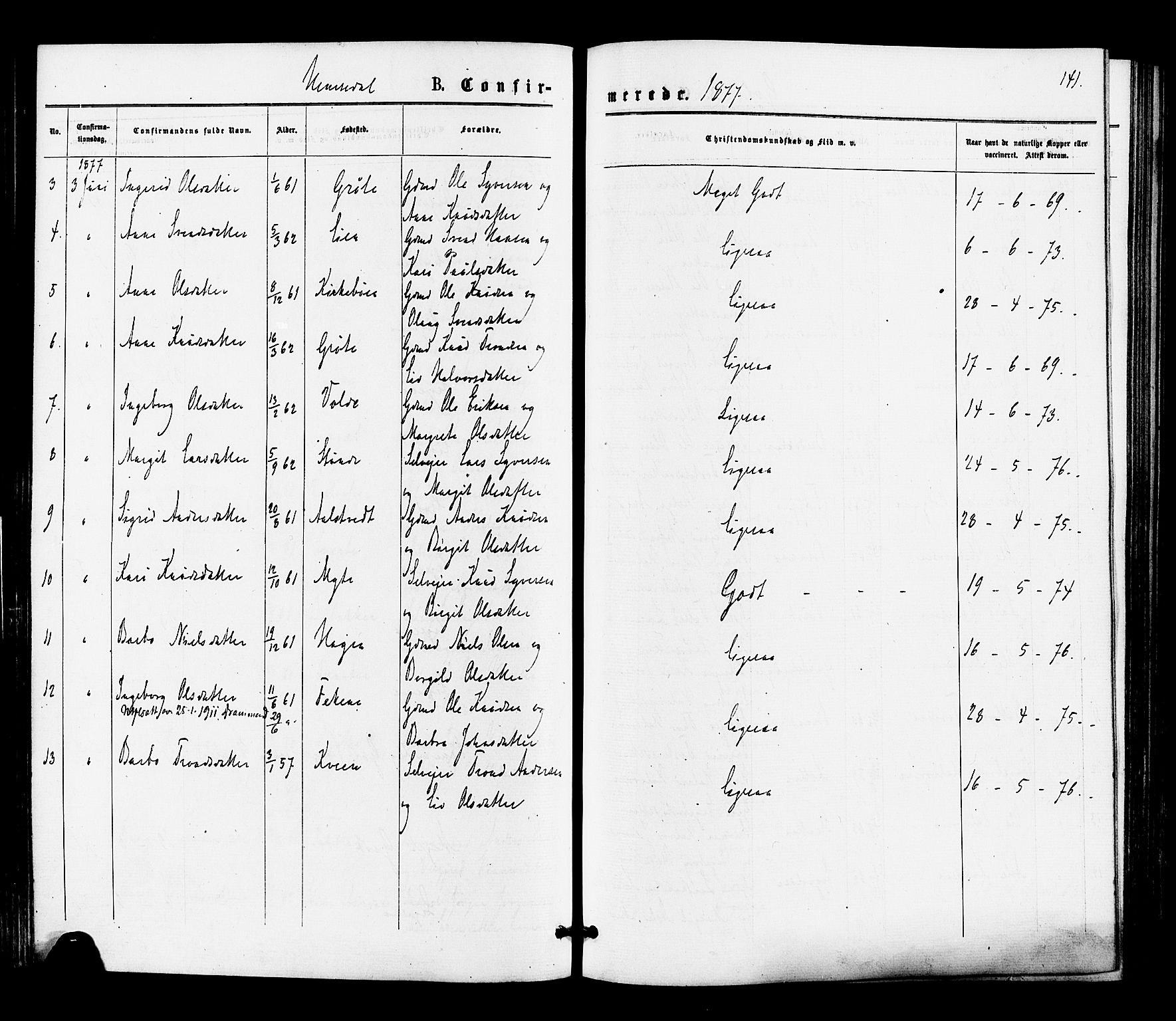 Gol kirkebøker, SAKO/A-226/F/Fa/L0004: Parish register (official) no. I 4, 1876-1886, p. 141