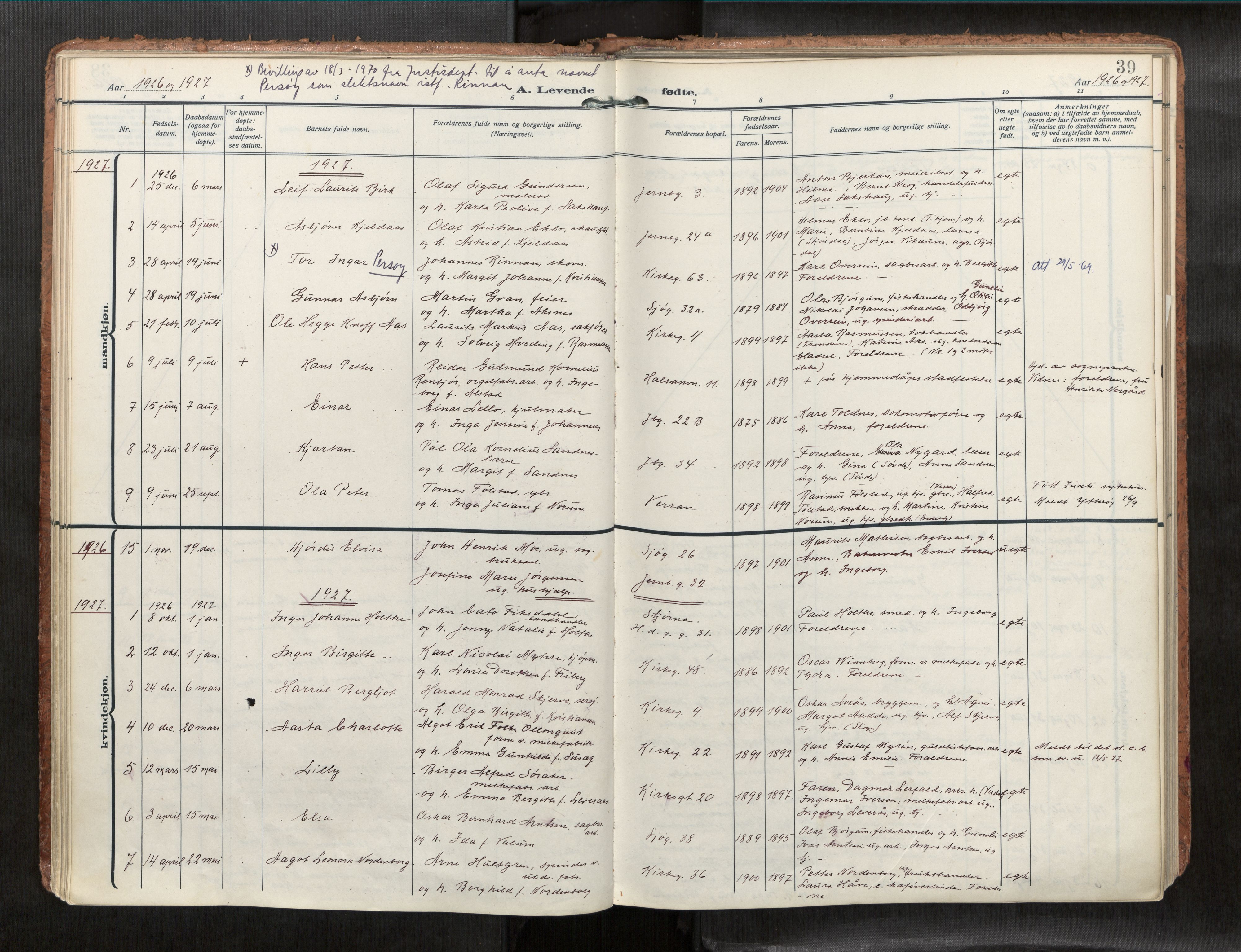 Levanger sokneprestkontor, SAT/A-1301/2/H/Haa/L0001: Parish register (official) no. 1, 1912-1932, p. 39