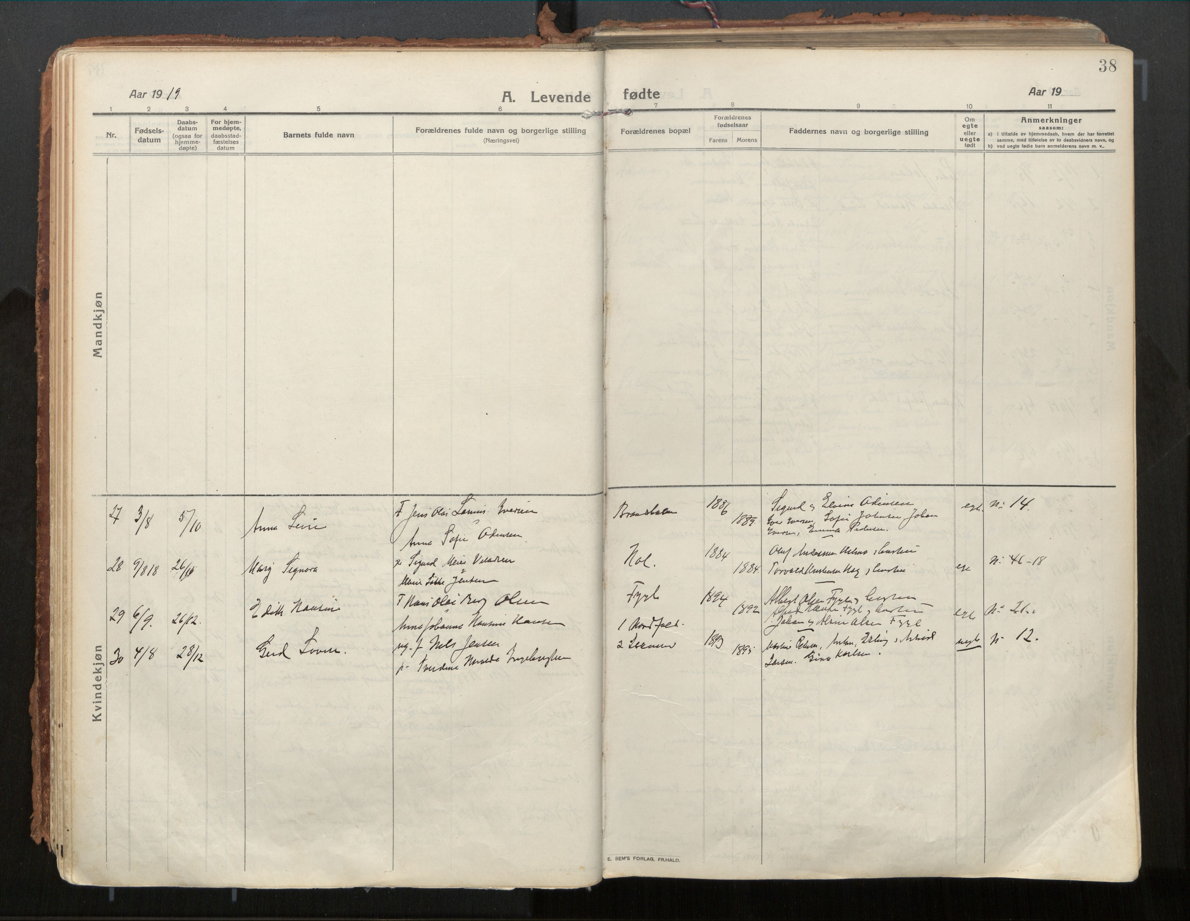 Ministerialprotokoller, klokkerbøker og fødselsregistre - Nordland, SAT/A-1459/882/L1181: Parish register (official) no. 882A03, 1913-1937, p. 38