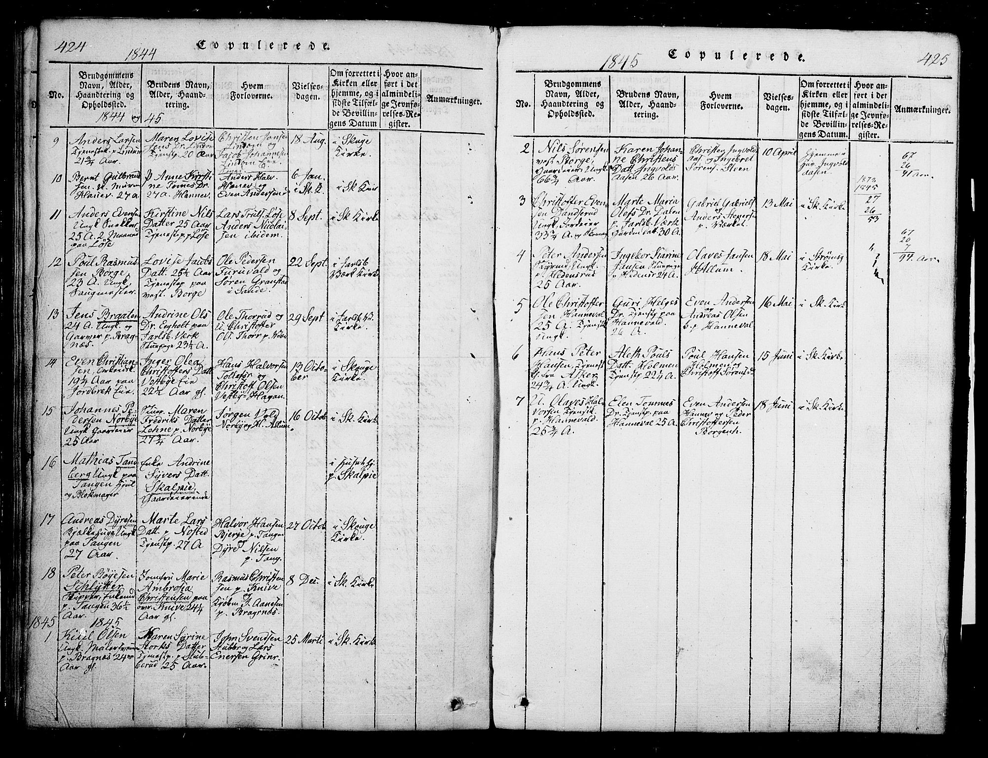 Skoger kirkebøker, SAKO/A-59/G/Ga/L0001: Parish register (copy) no. I 1, 1814-1845, p. 424-425
