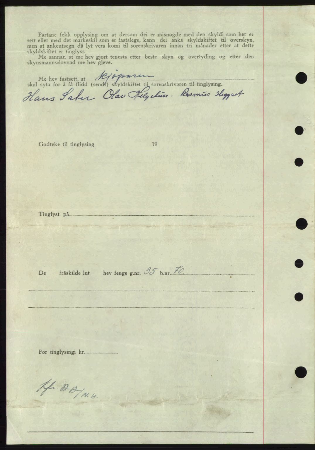 Nordmøre sorenskriveri, AV/SAT-A-4132/1/2/2Ca: Mortgage book no. A103, 1946-1947, Diary no: : 2629/1946