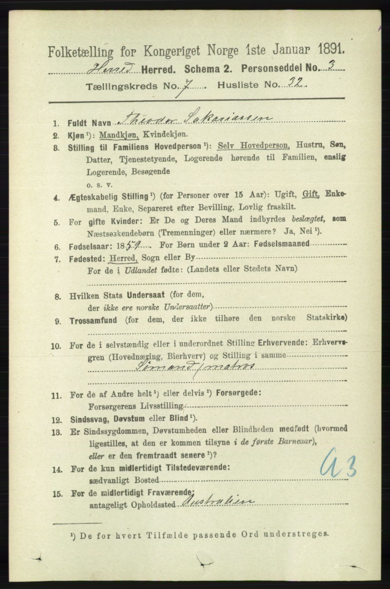RA, 1891 census for 1039 Herad, 1891, p. 2970