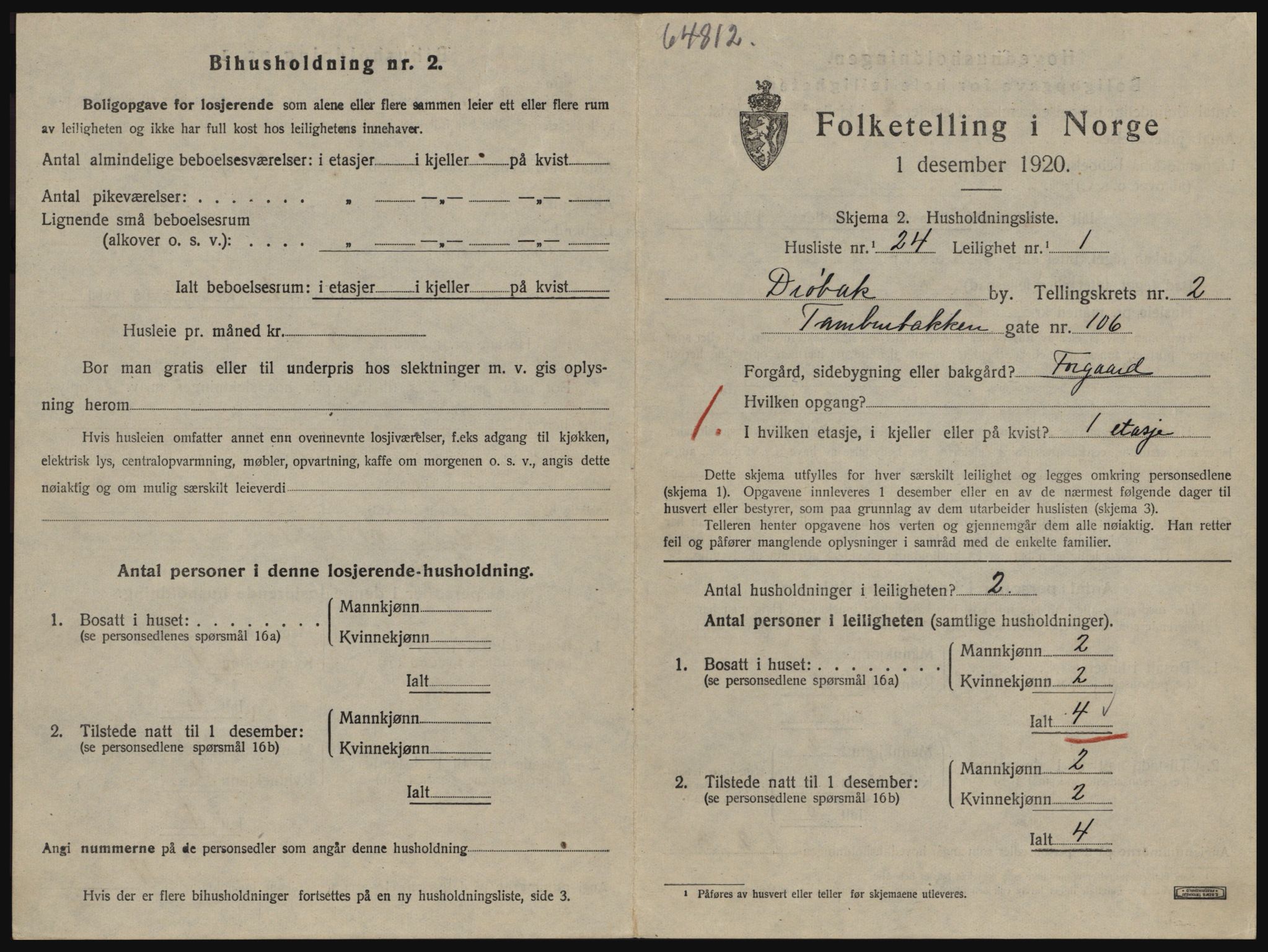 SAO, 1920 census for Drøbak, 1920, p. 1019