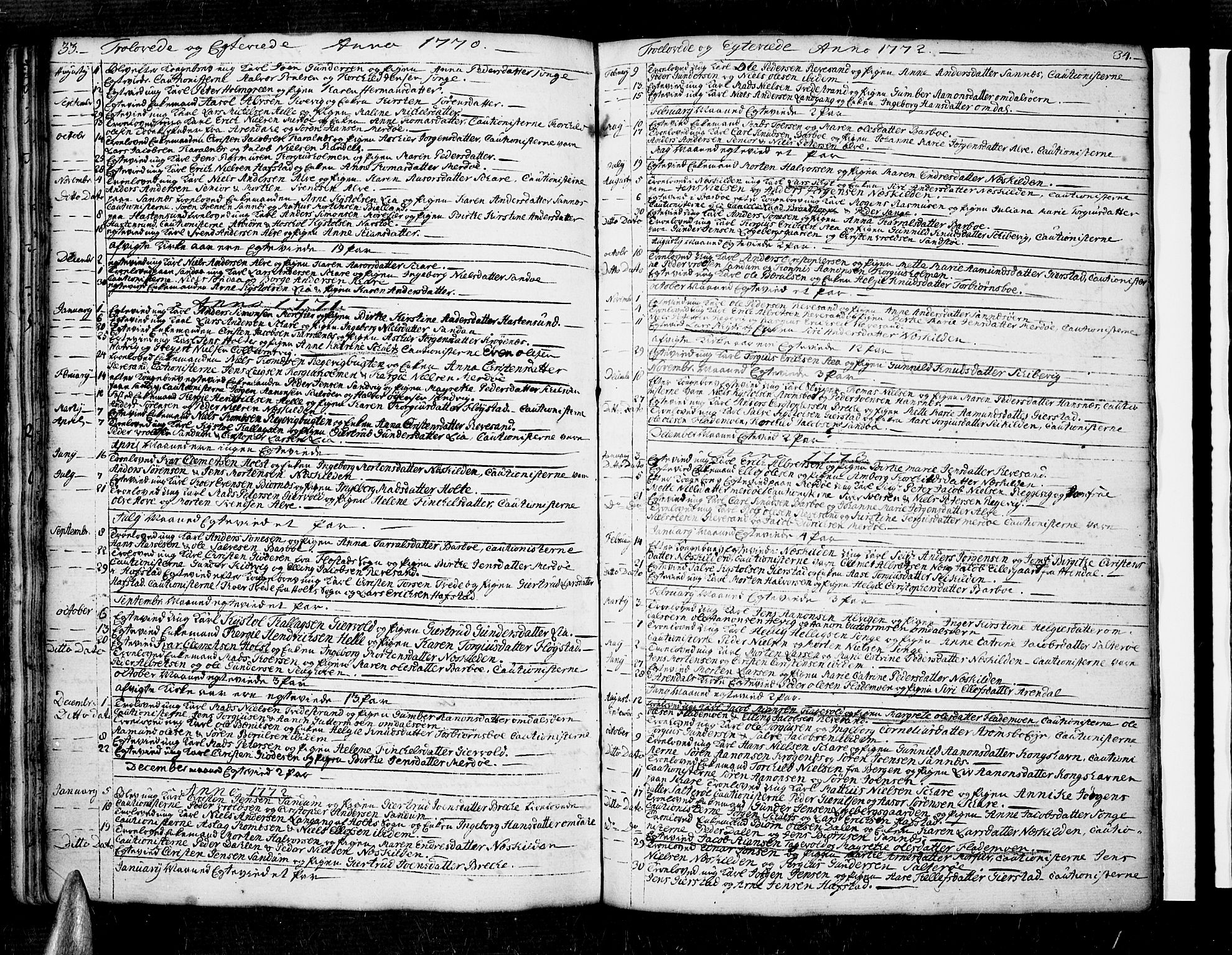 Tromøy sokneprestkontor, AV/SAK-1111-0041/F/Fa/L0001: Parish register (official) no. A 1, 1747-1793, p. 33-34