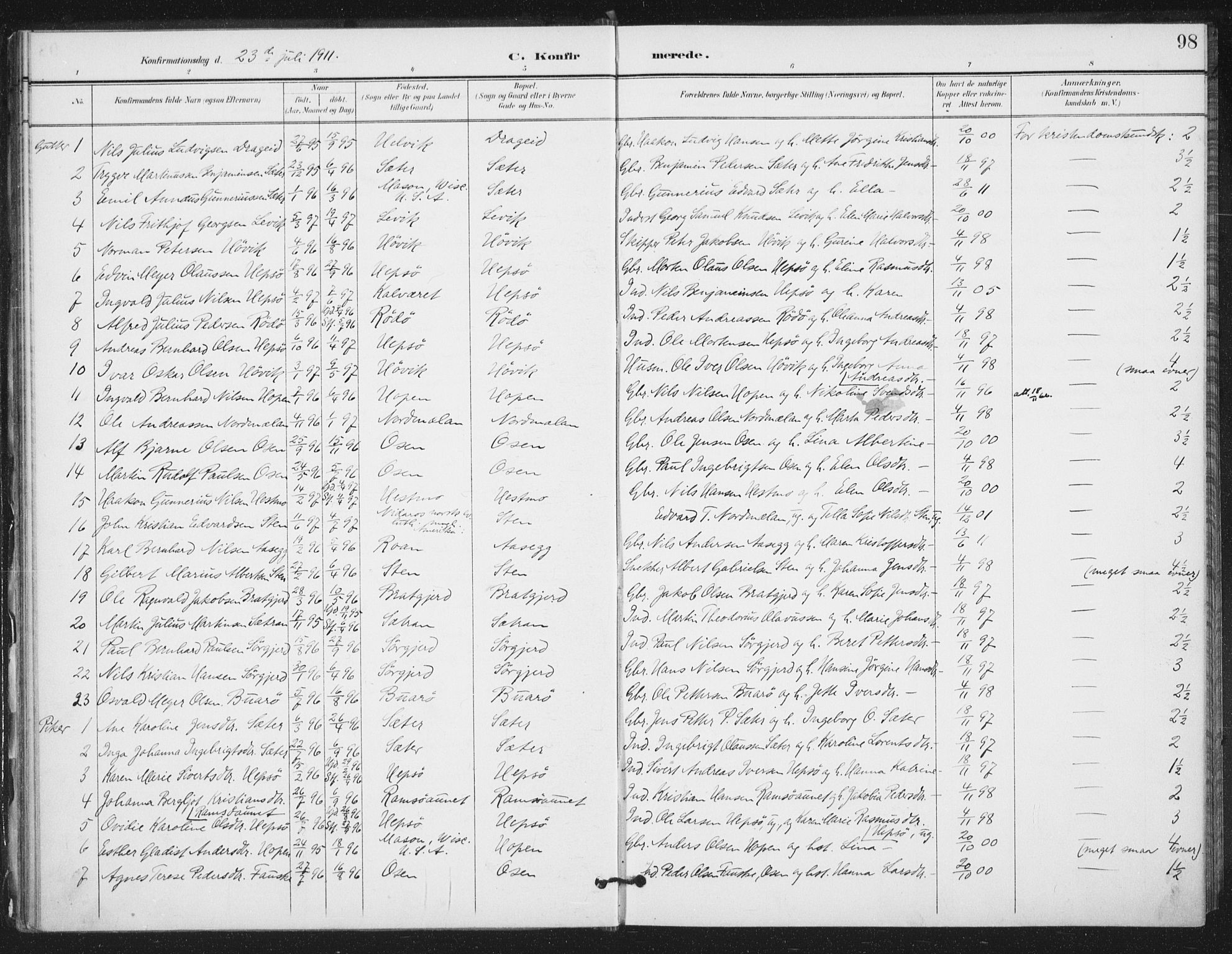 Ministerialprotokoller, klokkerbøker og fødselsregistre - Sør-Trøndelag, SAT/A-1456/658/L0723: Parish register (official) no. 658A02, 1897-1912, p. 98