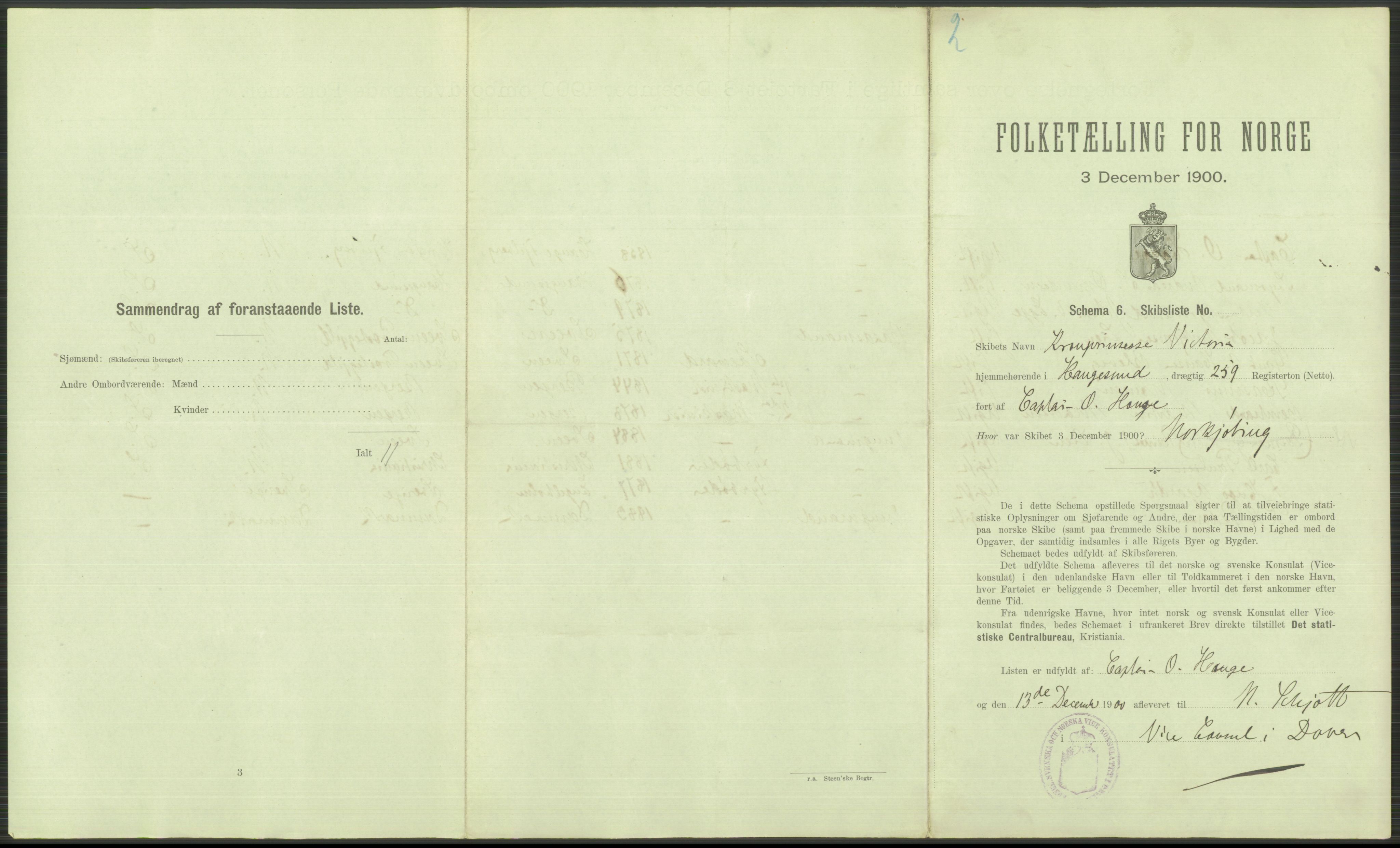 RA, 1900 Census - ship lists from ships in Norwegian harbours, harbours abroad and at sea, 1900, p. 3553