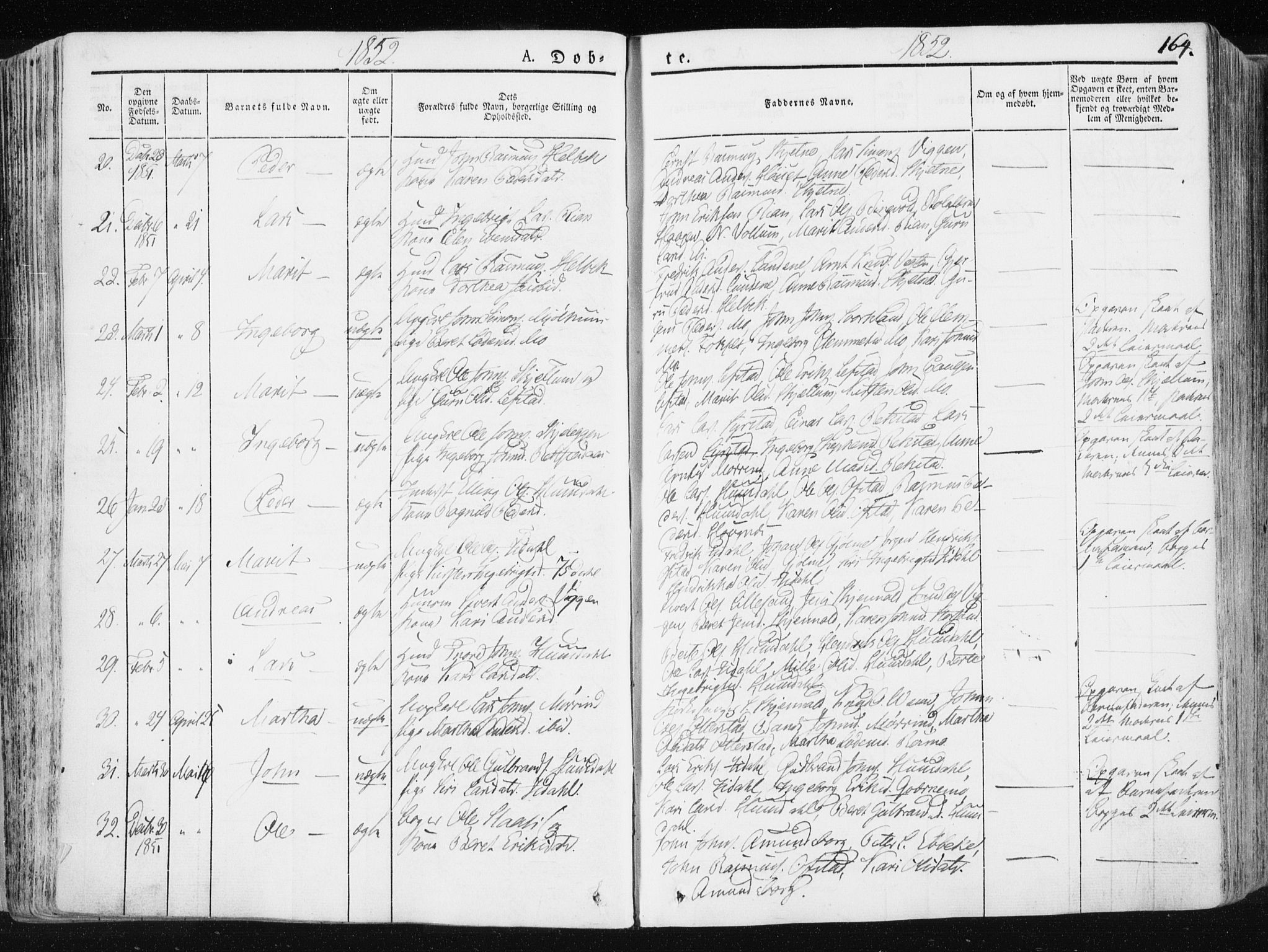 Ministerialprotokoller, klokkerbøker og fødselsregistre - Sør-Trøndelag, AV/SAT-A-1456/665/L0771: Parish register (official) no. 665A06, 1830-1856, p. 164