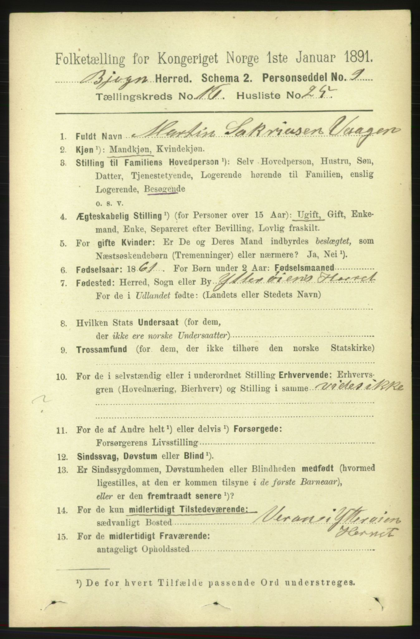 RA, 1891 census for 1627 Bjugn, 1891, p. 4587