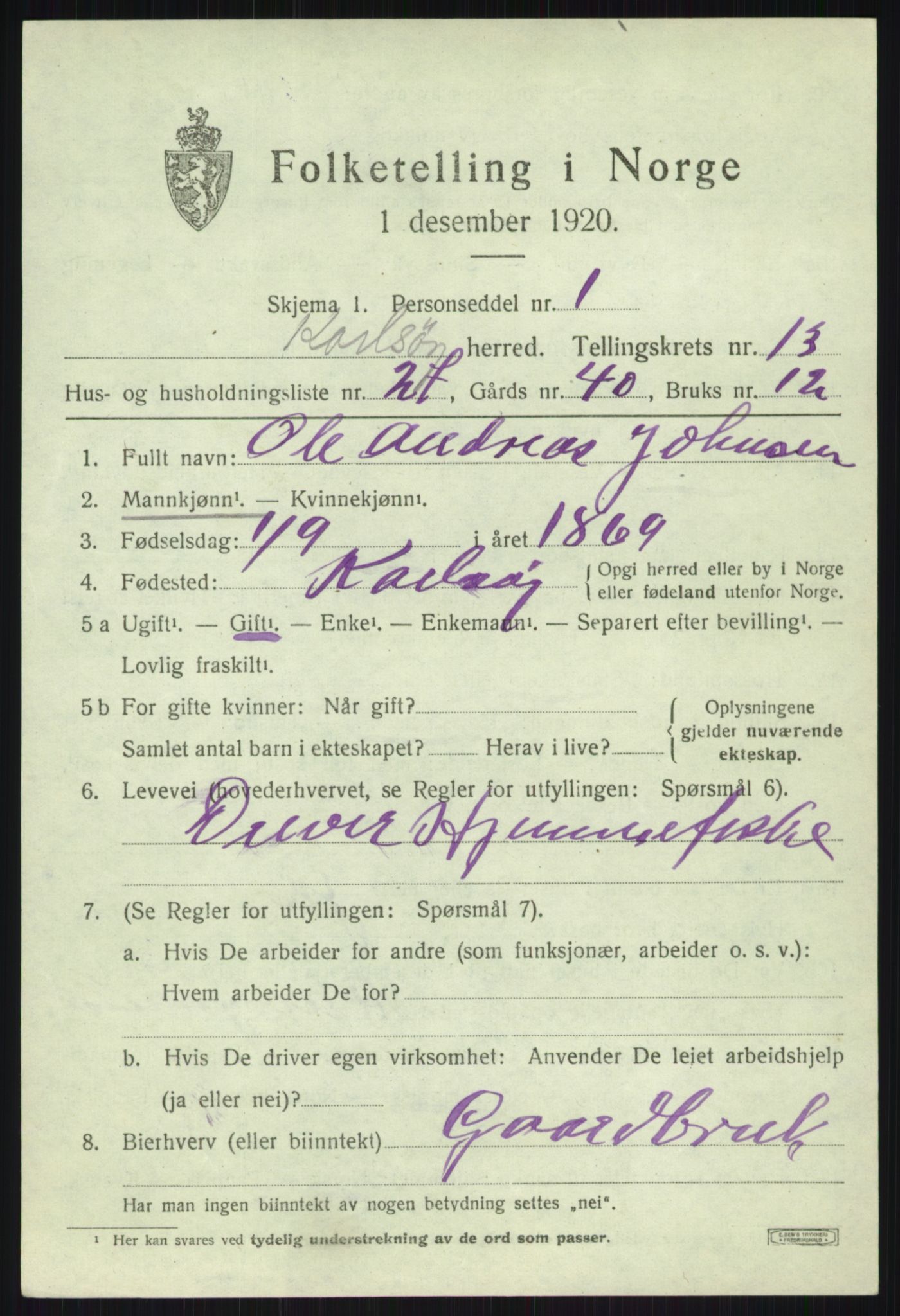 SATØ, 1920 census for Karlsøy, 1920, p. 5002