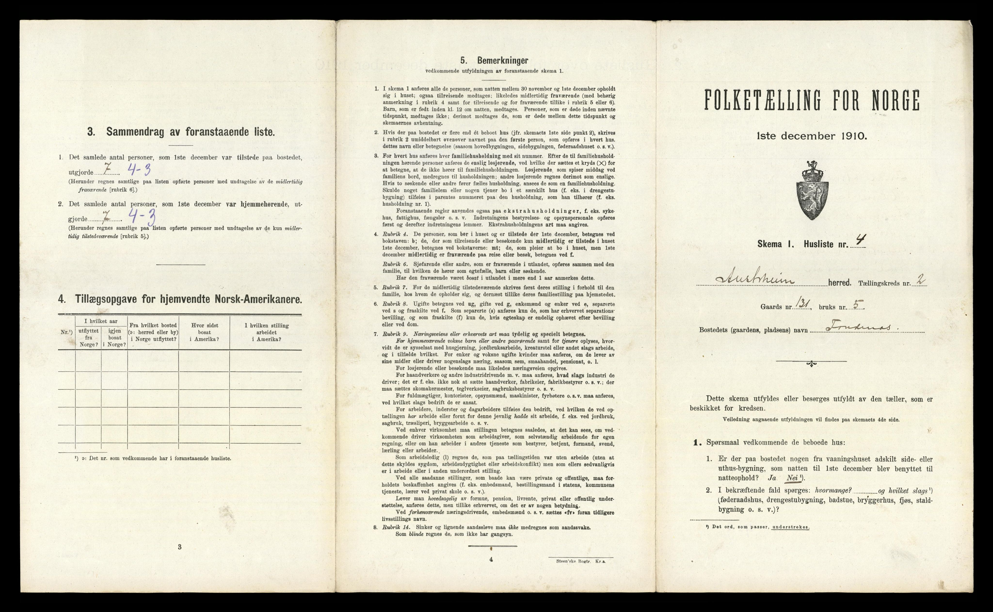 RA, 1910 census for Austrheim, 1910, p. 100