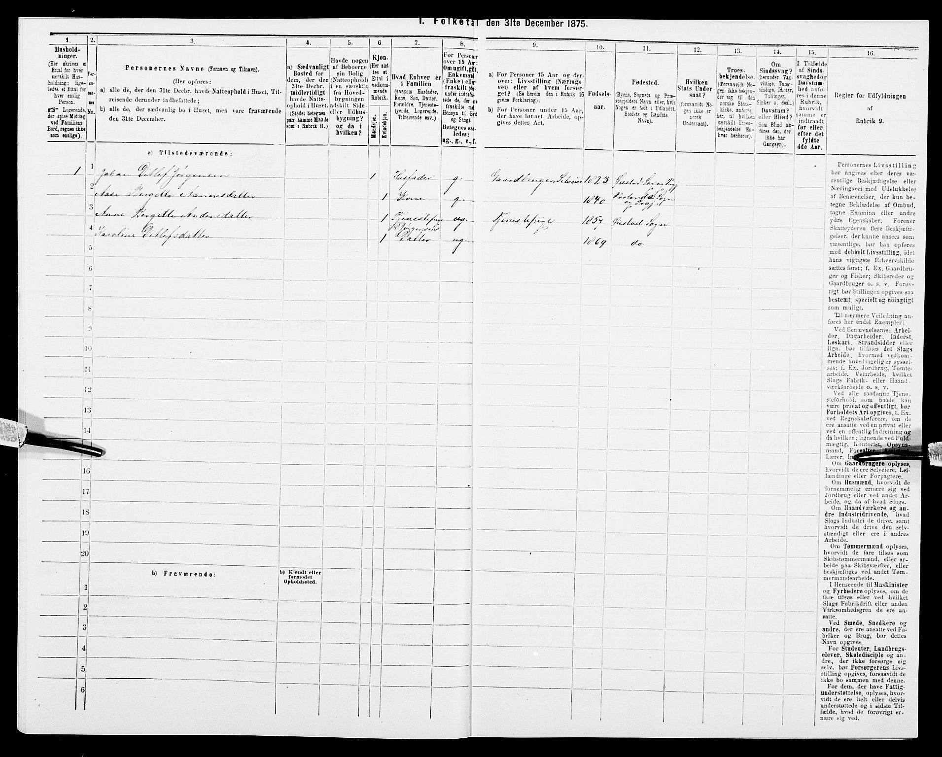 SAK, 1875 census for 0920P Øyestad, 1875, p. 617