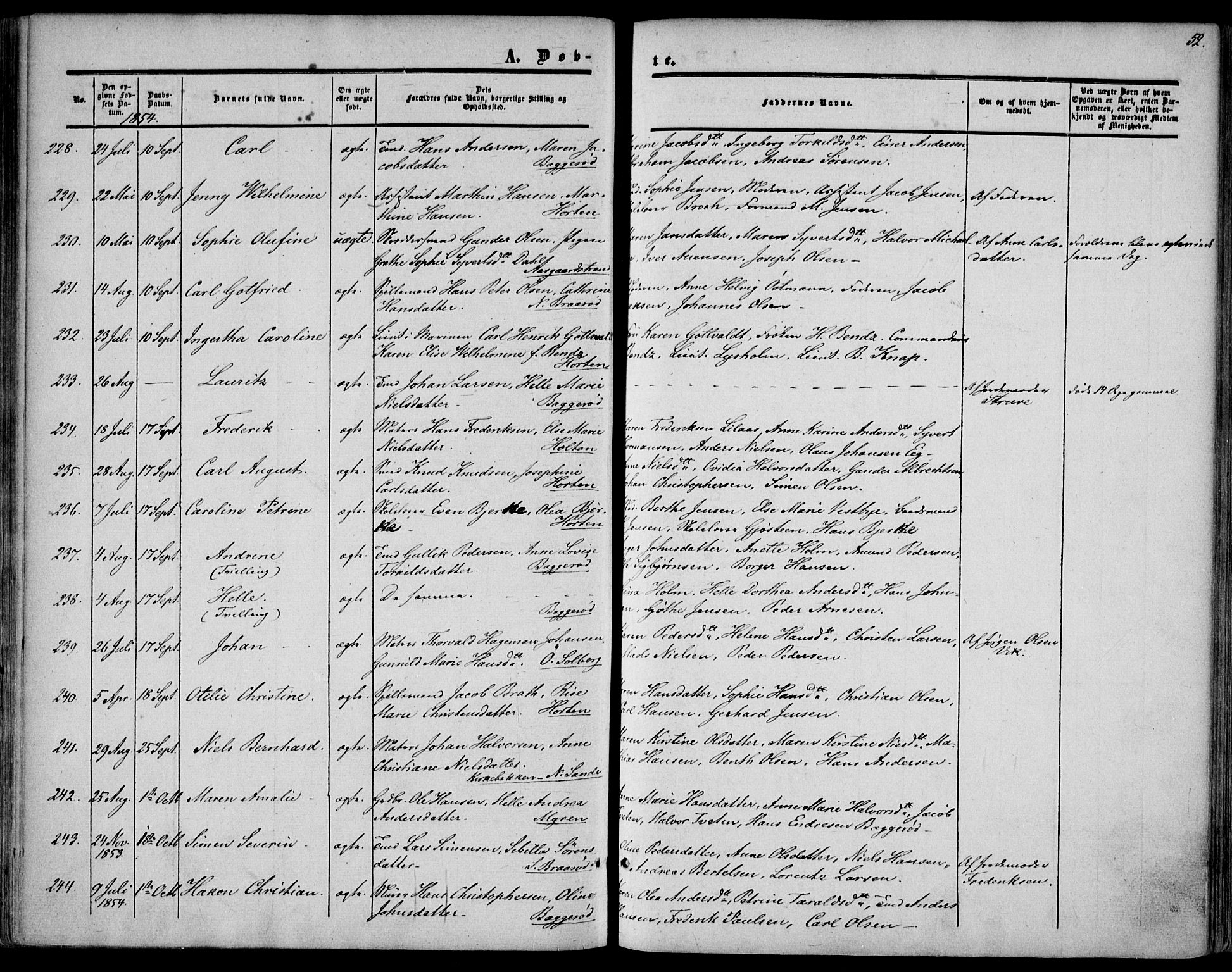 Borre kirkebøker, AV/SAKO-A-338/F/Fa/L0006: Parish register (official) no. I 6, 1852-1862, p. 52