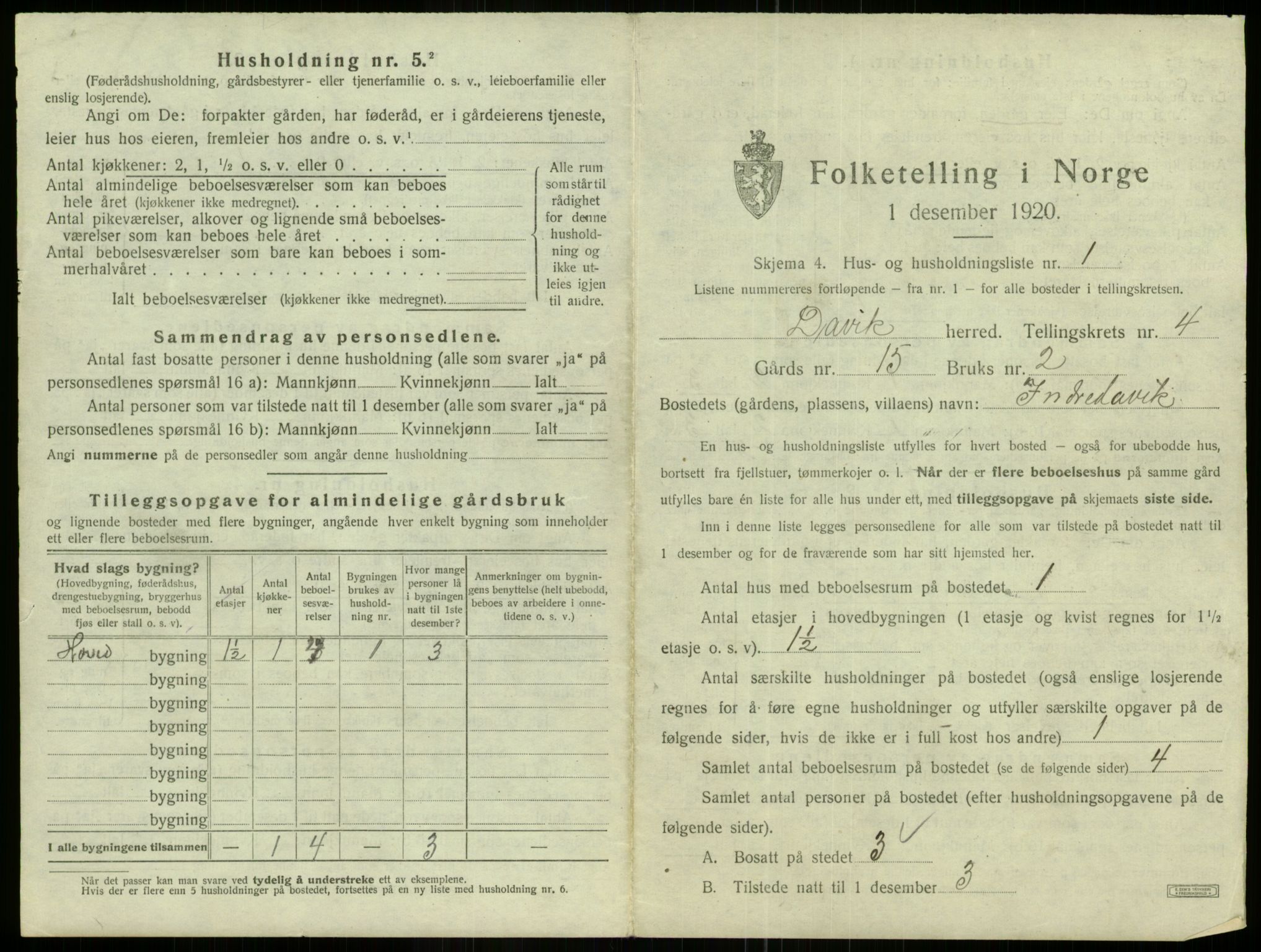 SAB, 1920 census for Davik, 1920, p. 199